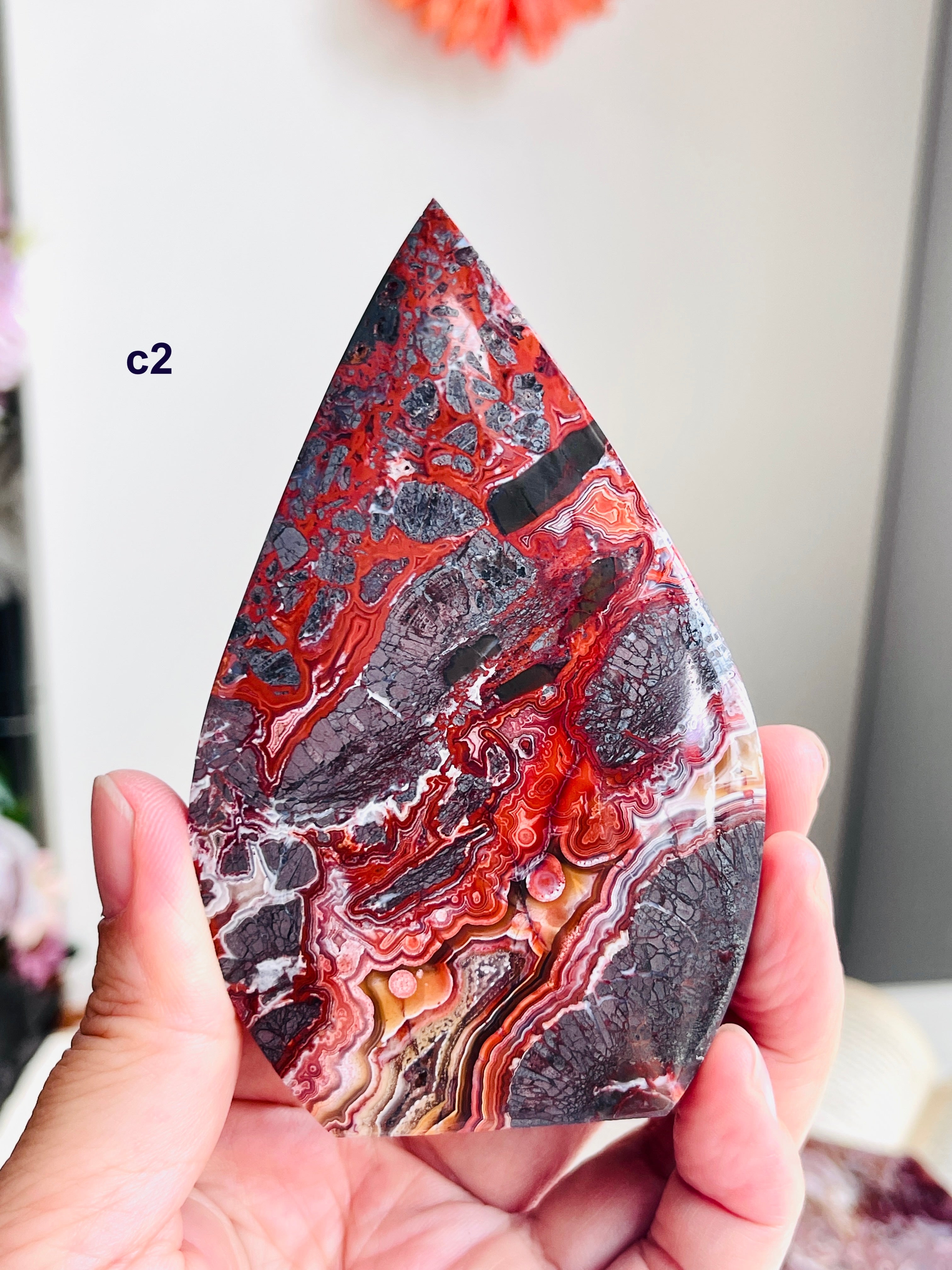 Mexican Lace Agate Flame – Polished Freeform, Red & Burgundy Banding