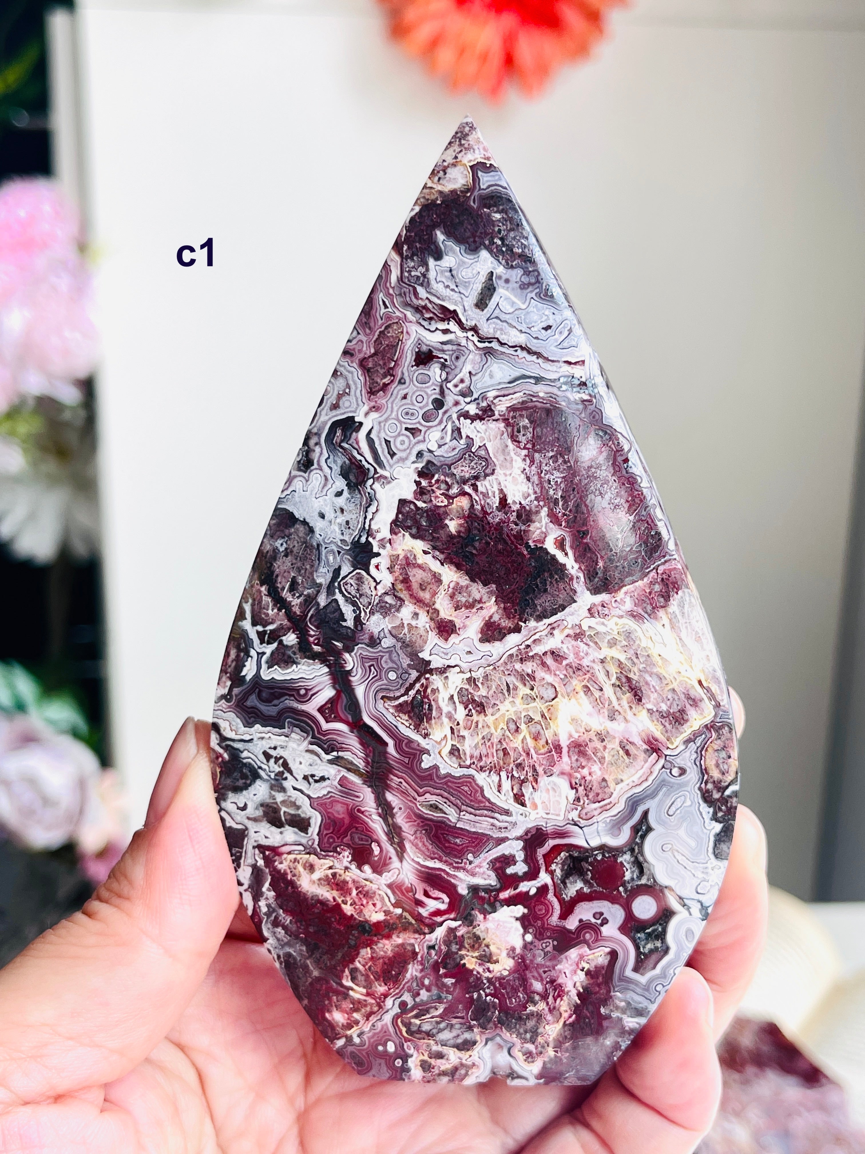 Mexican Lace Agate Flame – Polished Freeform, Red & Burgundy Banding