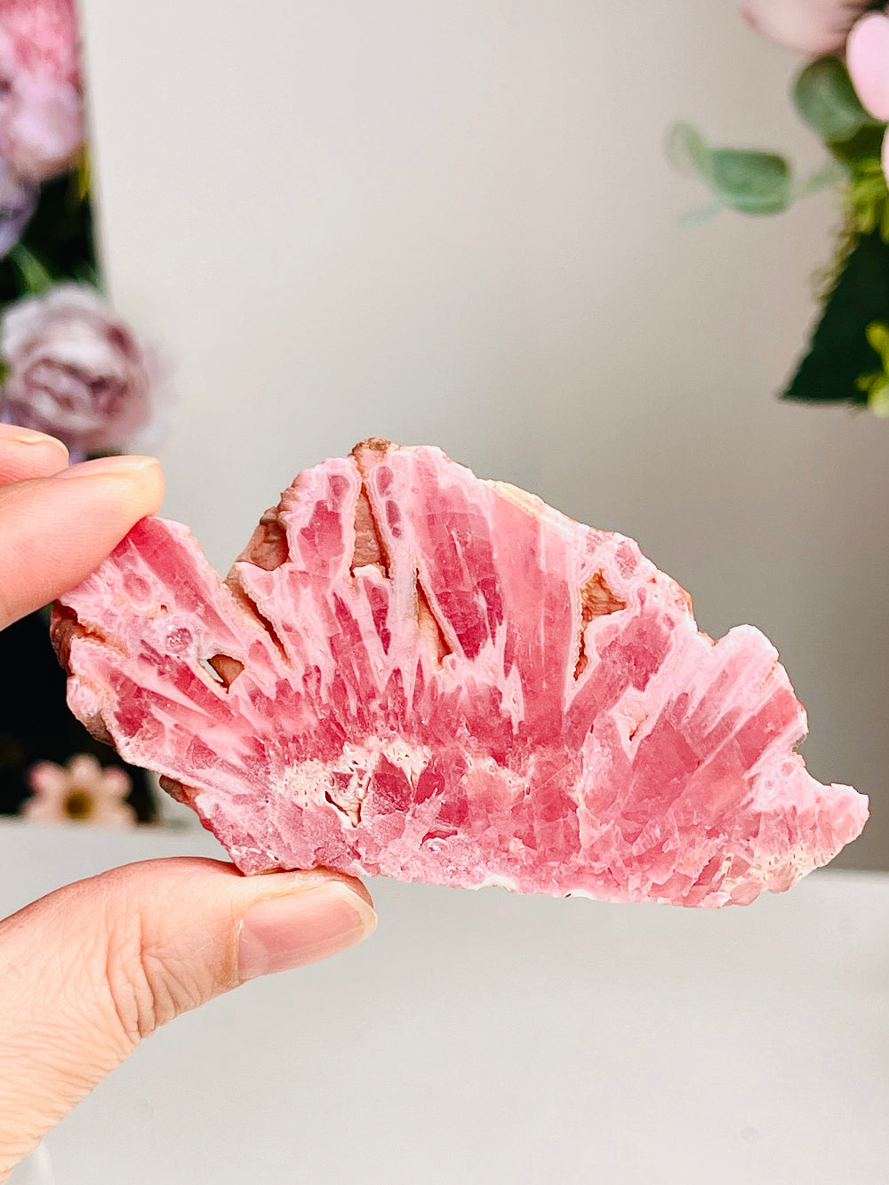 pink strking fire pattern rhodochrosite slab 