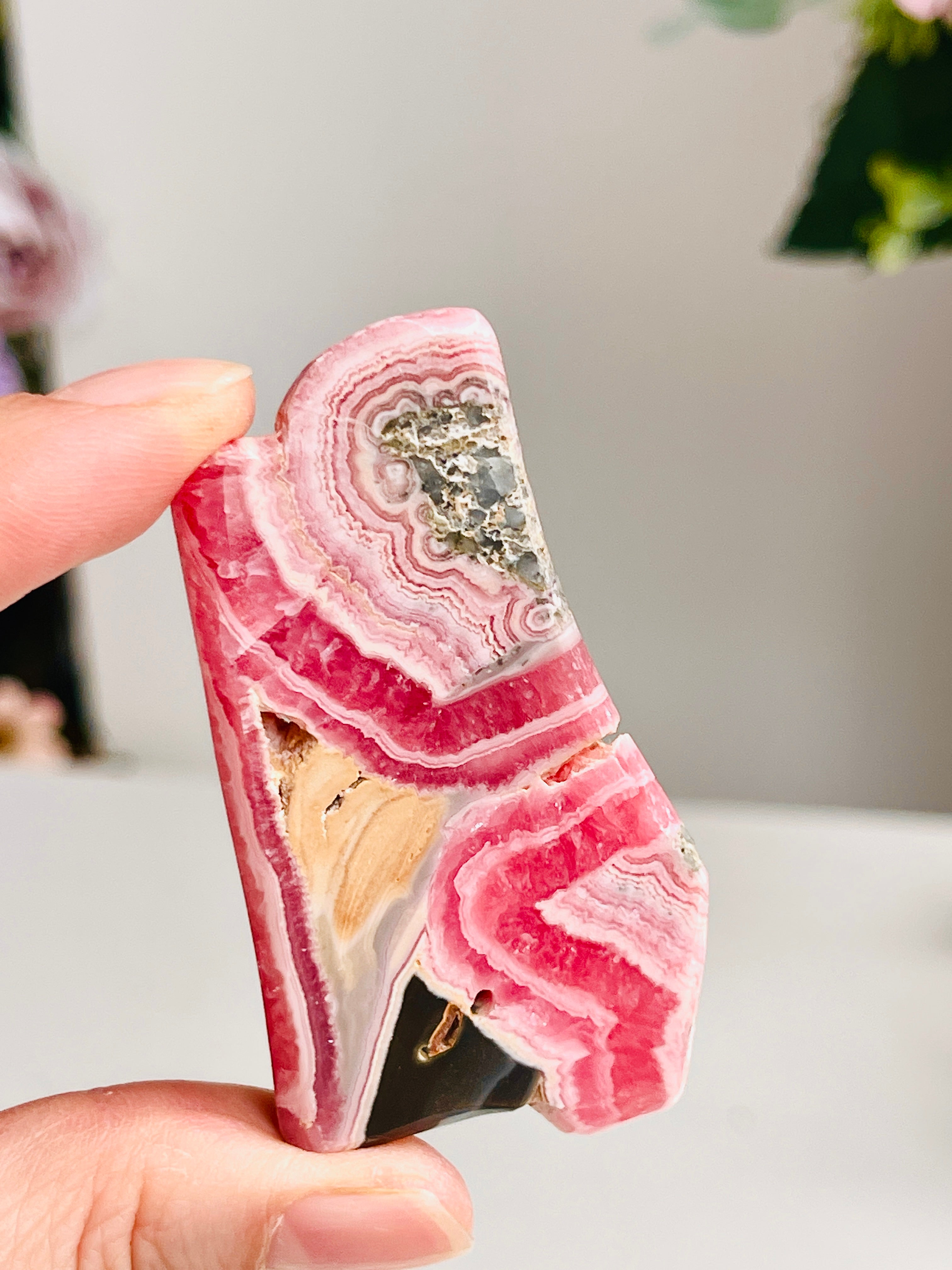 Rare Rhodochrosite Slab – Argentine Pink Banded Crystal