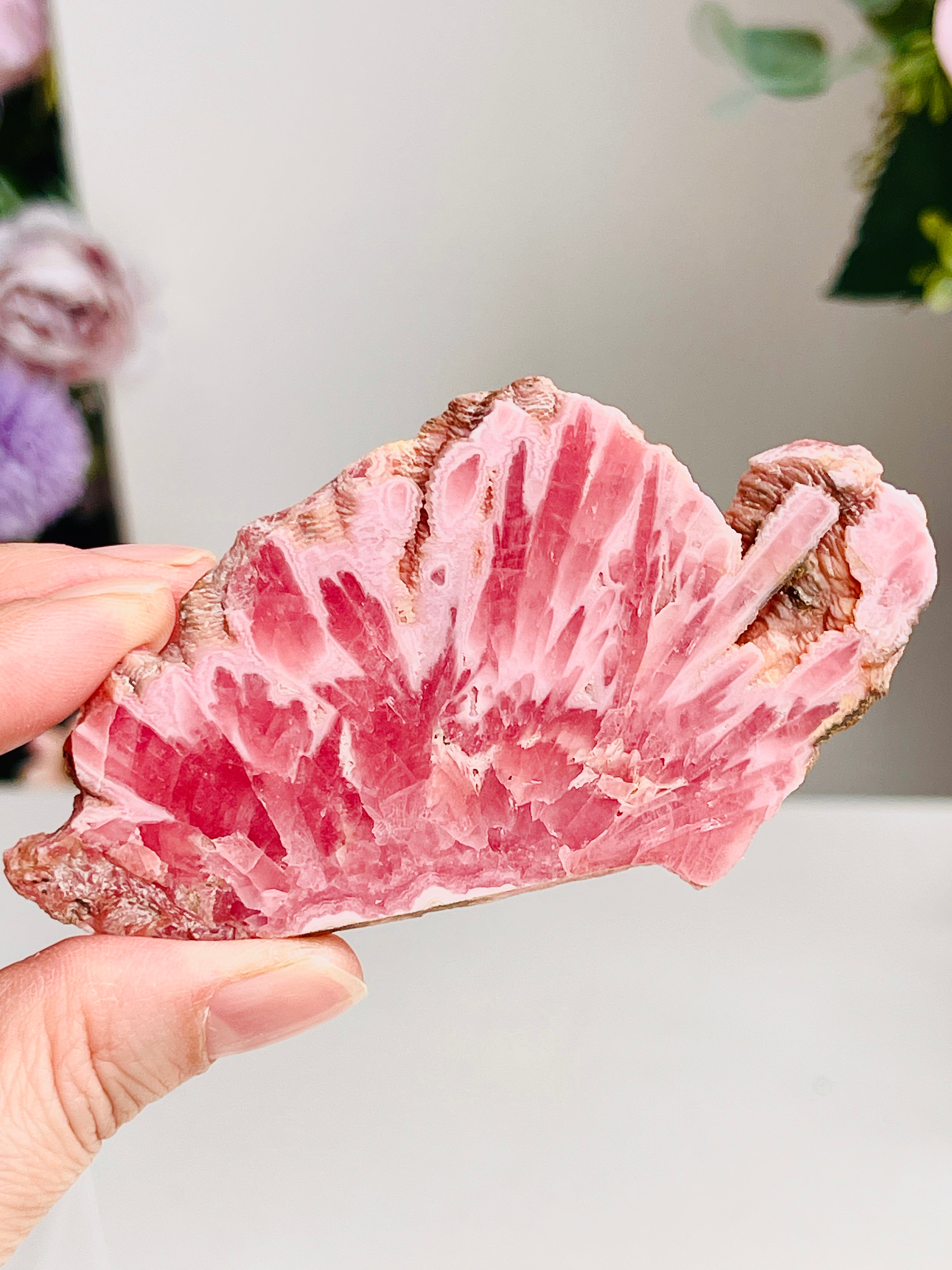 Rare Rhodochrosite Slab – Argentine Fire Pattern Crystal Display Piece