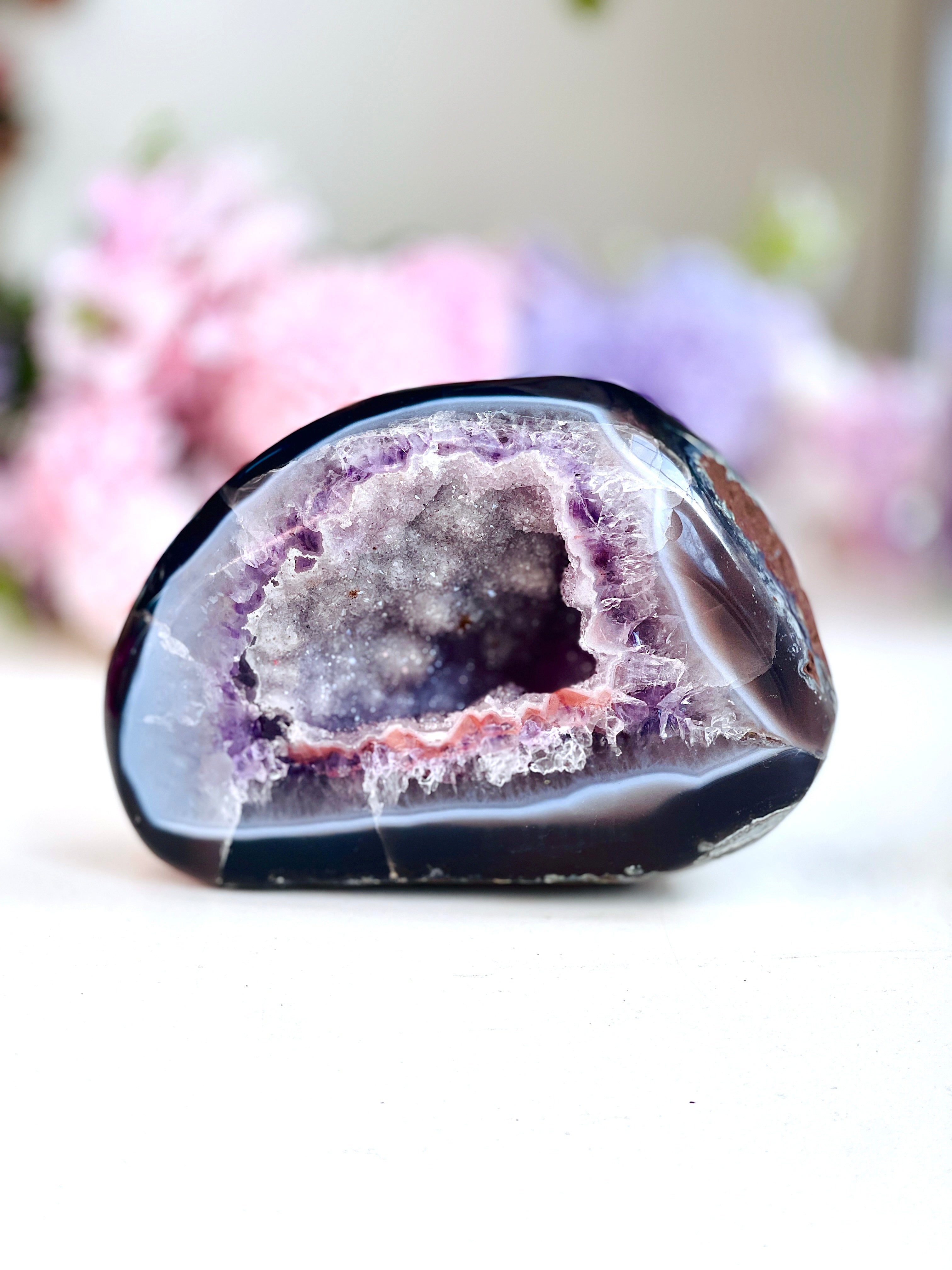 Polished Agate Geode with Sugary Amethyst Cavity | Natural Freeform Specimen