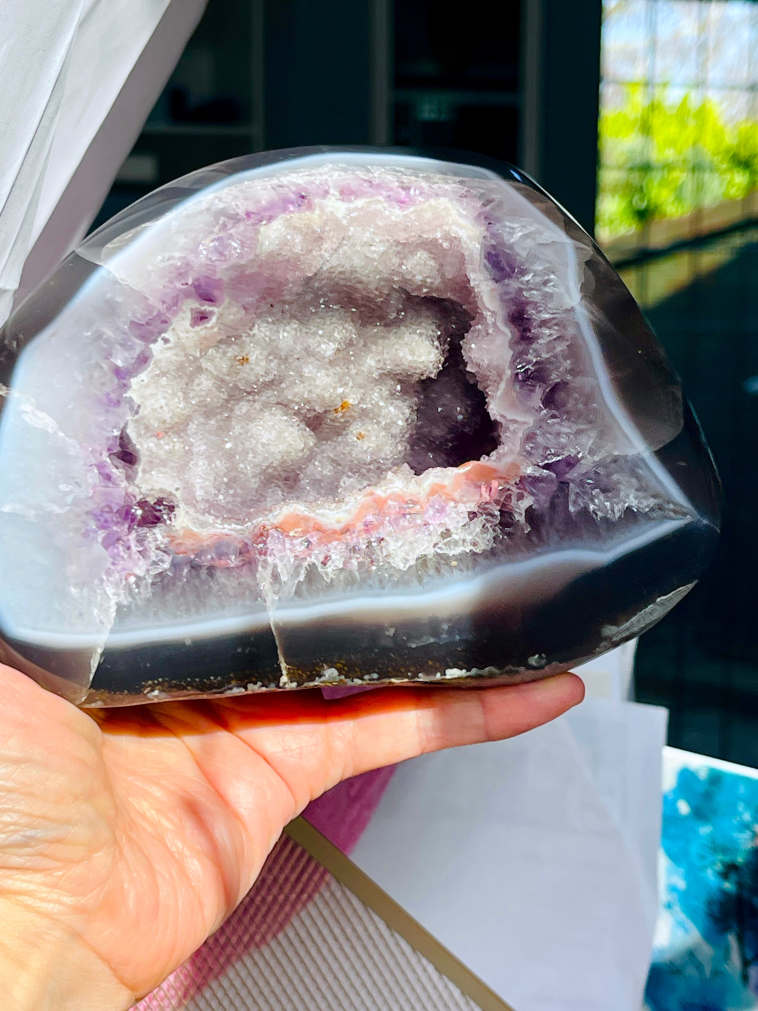Polished Agate Geode with Sugary Amethyst Cavity | Natural Freeform Specimen