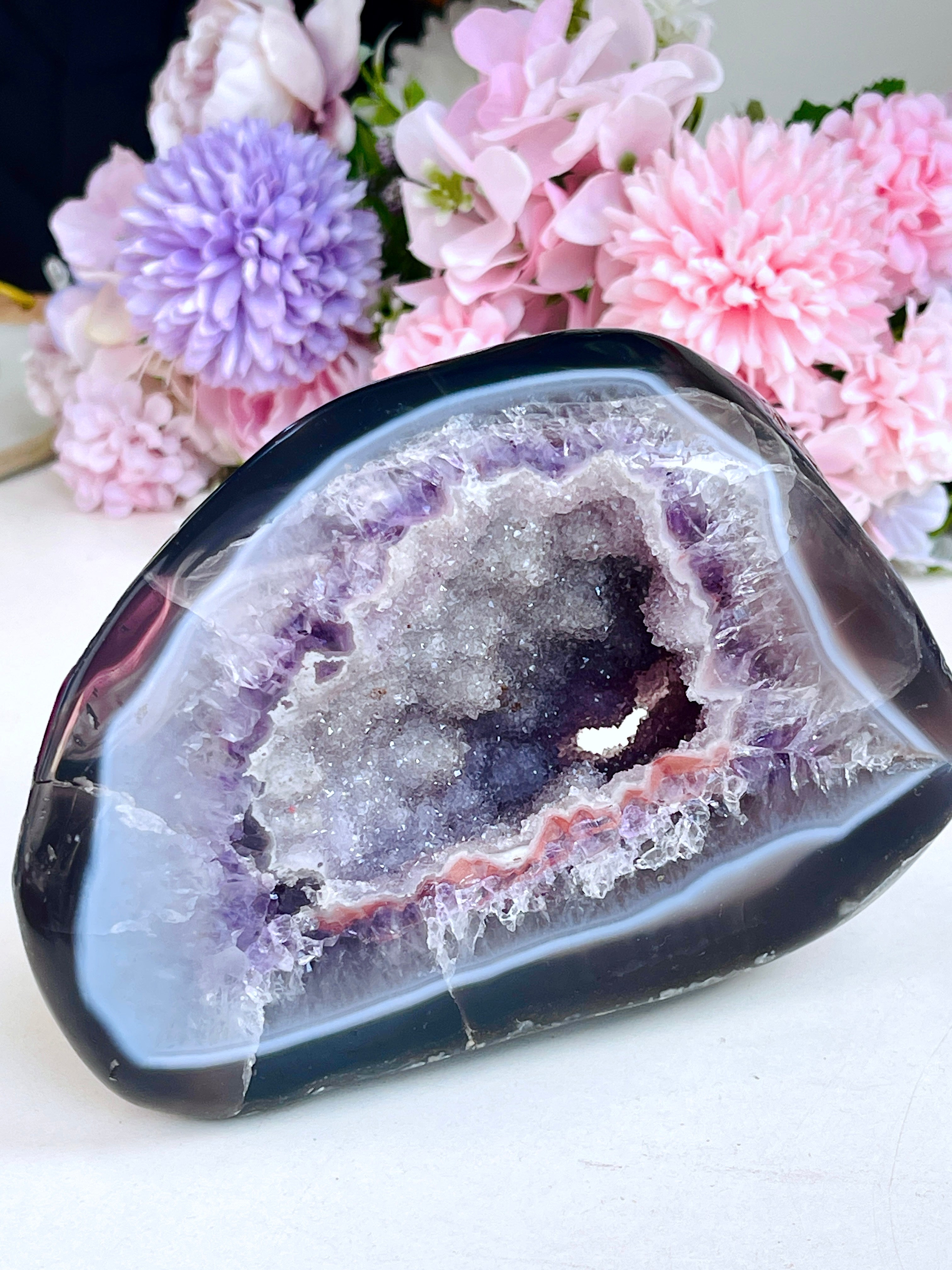 Polished Agate Geode with Sugary Amethyst Cavity | Natural Freeform Specimen