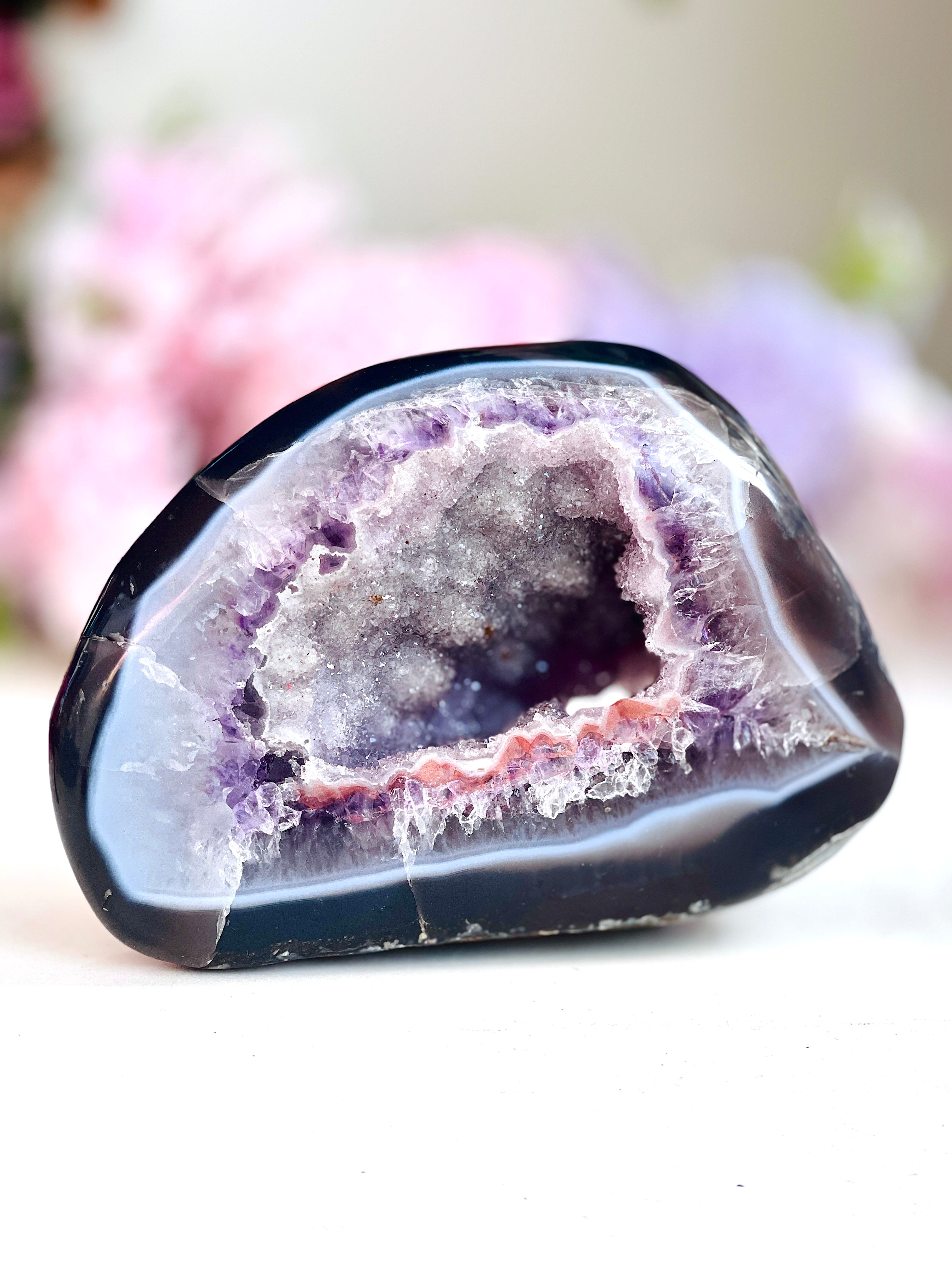 Polished Agate Geode with Sugary Amethyst Cavity | Natural Freeform Specimen