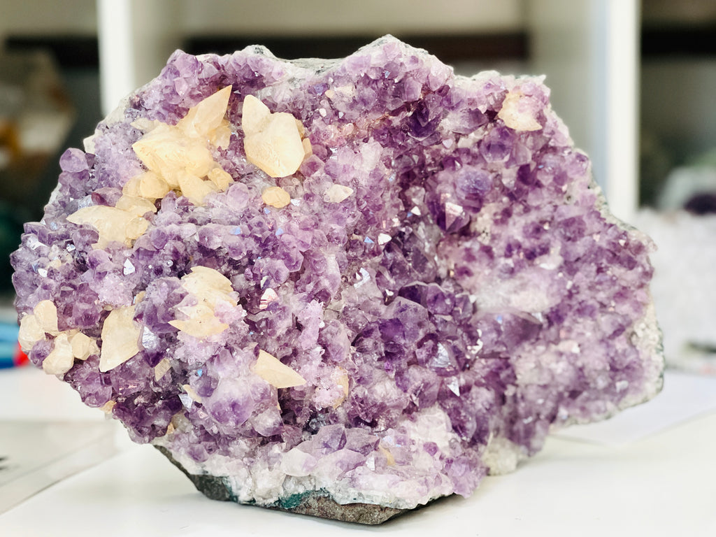 Large Amethyst Geode with Calcite | 5kg Cathedral Specimen | Crystal Décor & Gift