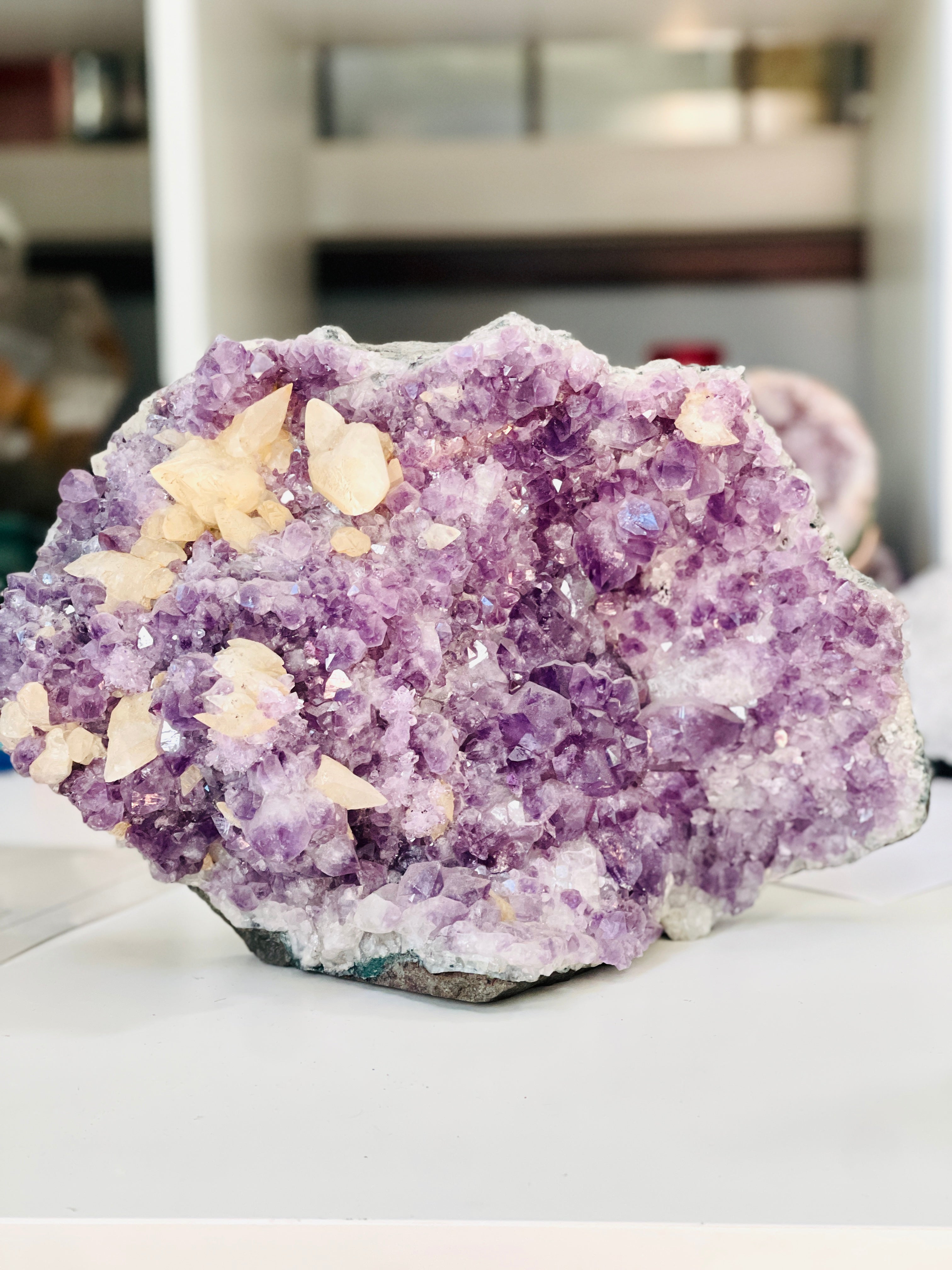 Large Amethyst Geode with Calcite | 5kg Cathedral Specimen | Crystal Décor & Gift