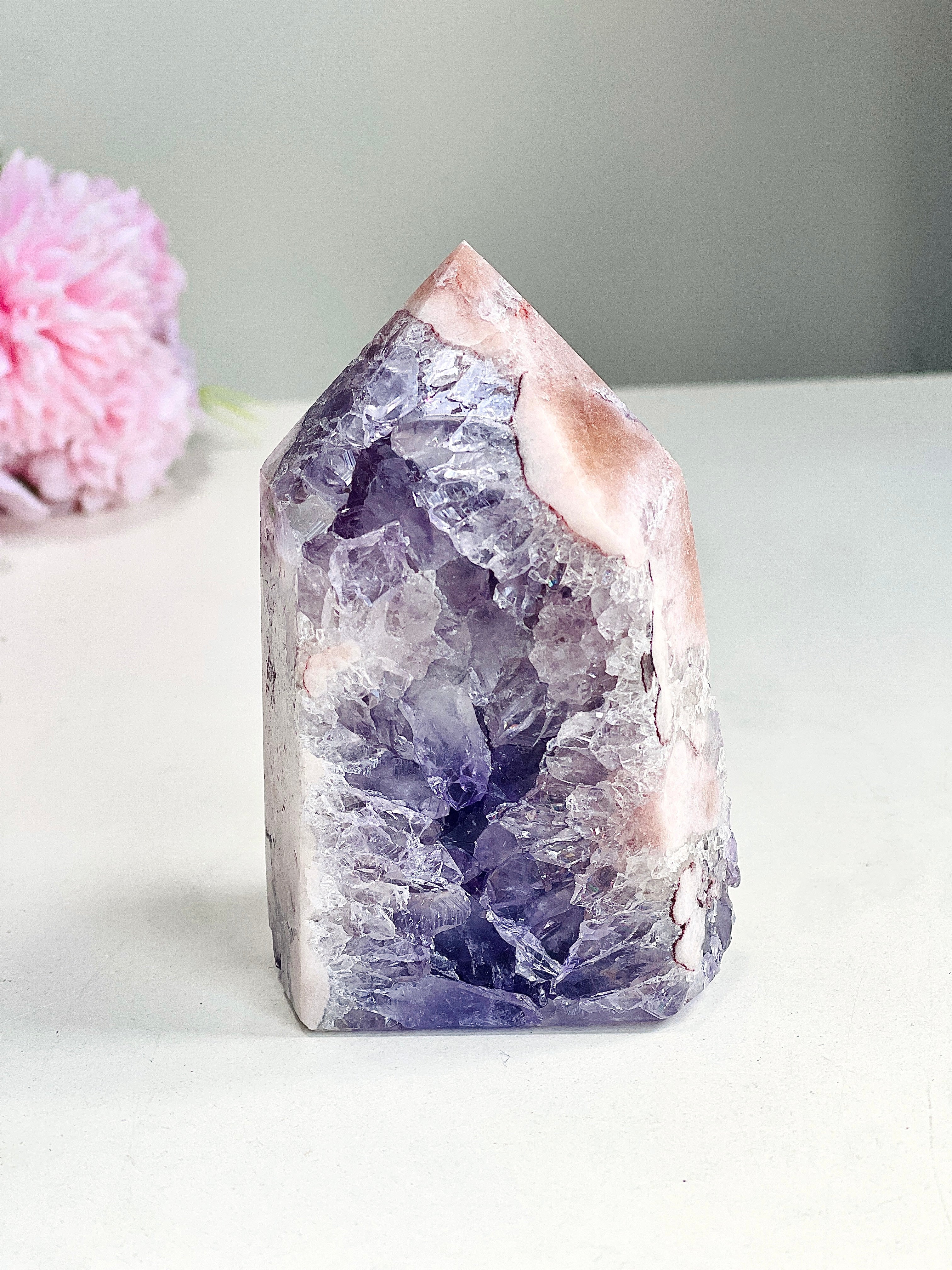 Pink Amethyst Tower with Purple Amethyst Druzy Cave | 417g
