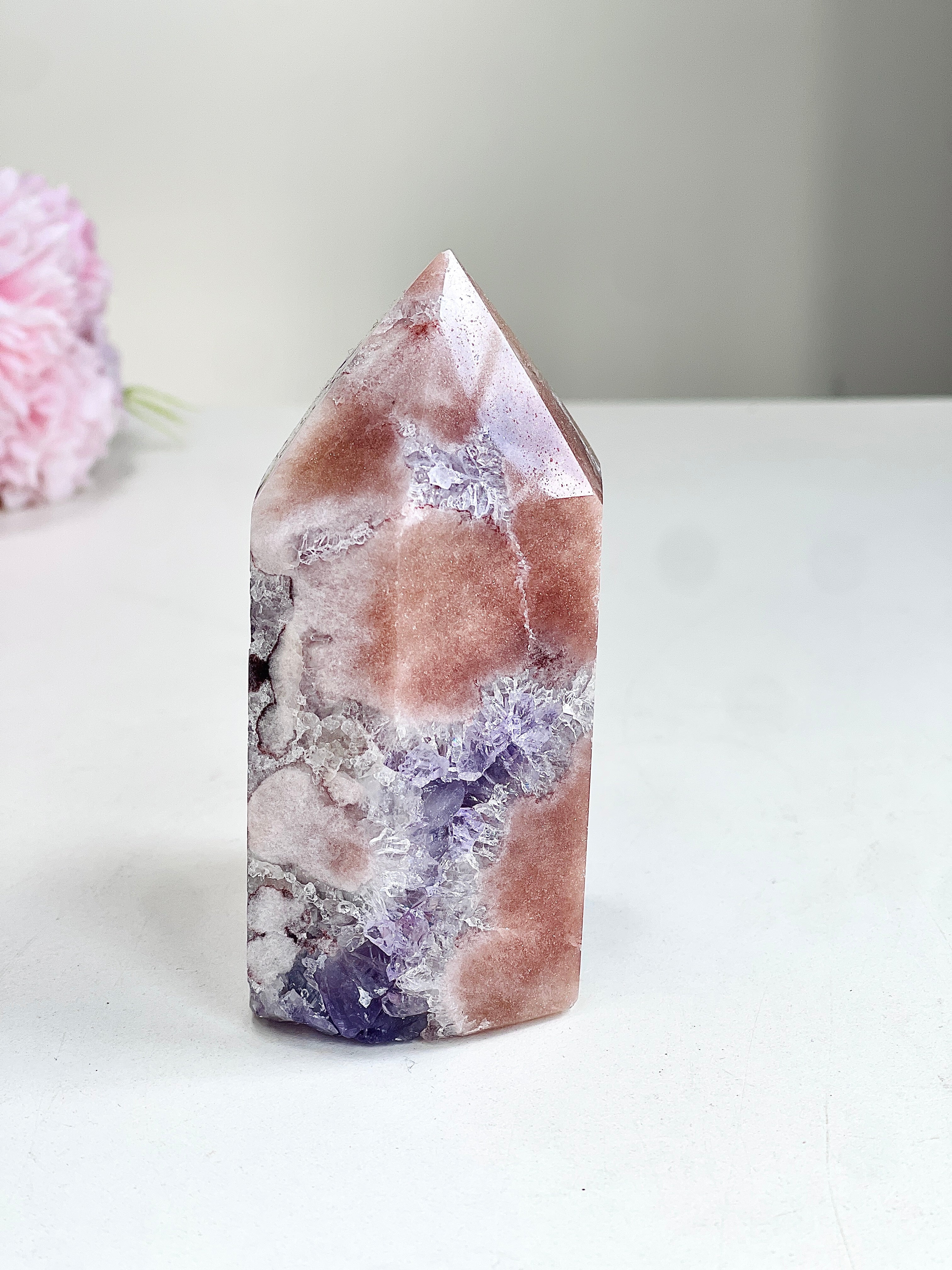 Pink Amethyst Tower with Purple Amethyst Druzy Cave | 417g