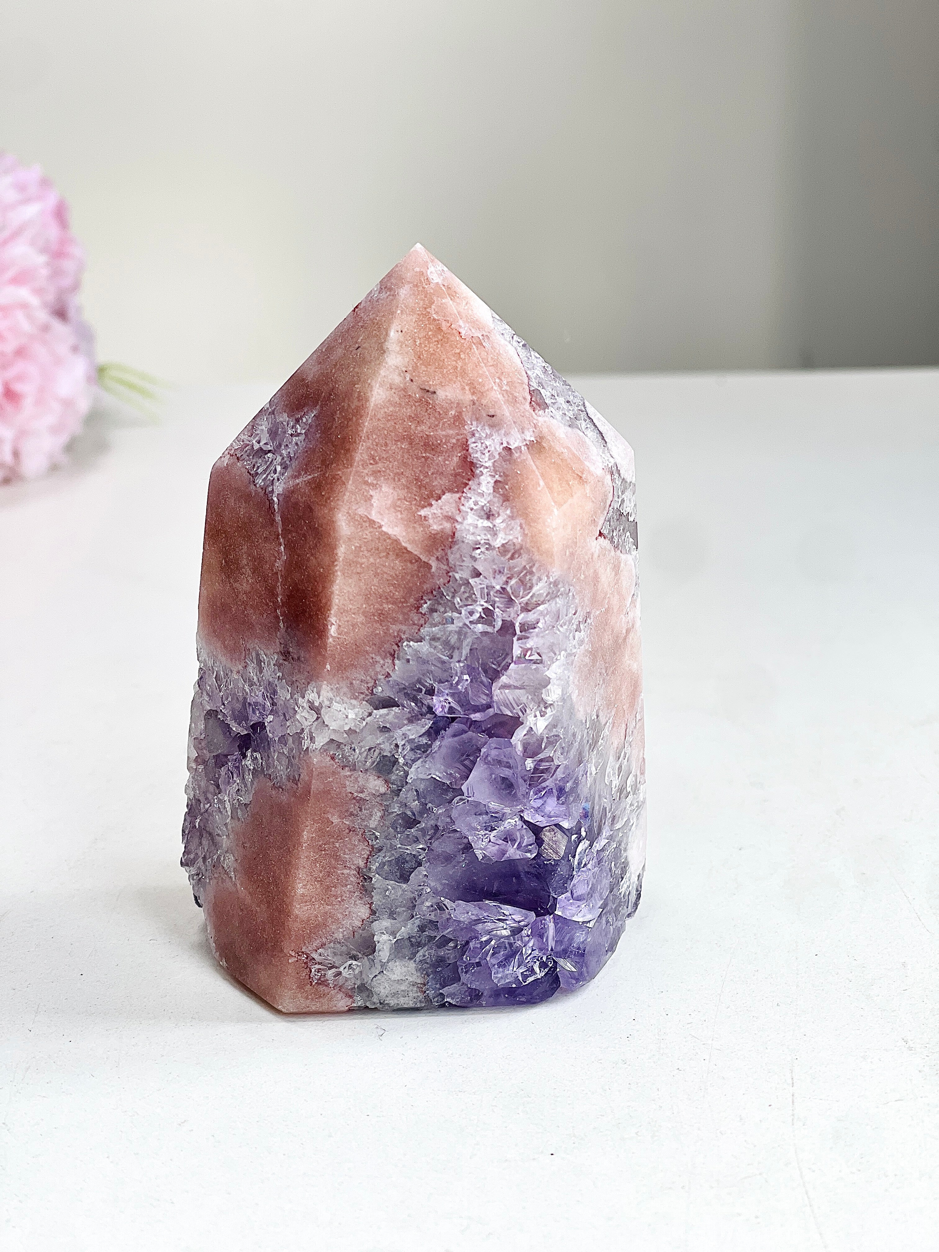 Pink Amethyst Tower with Purple Amethyst Druzy Cave | 417g