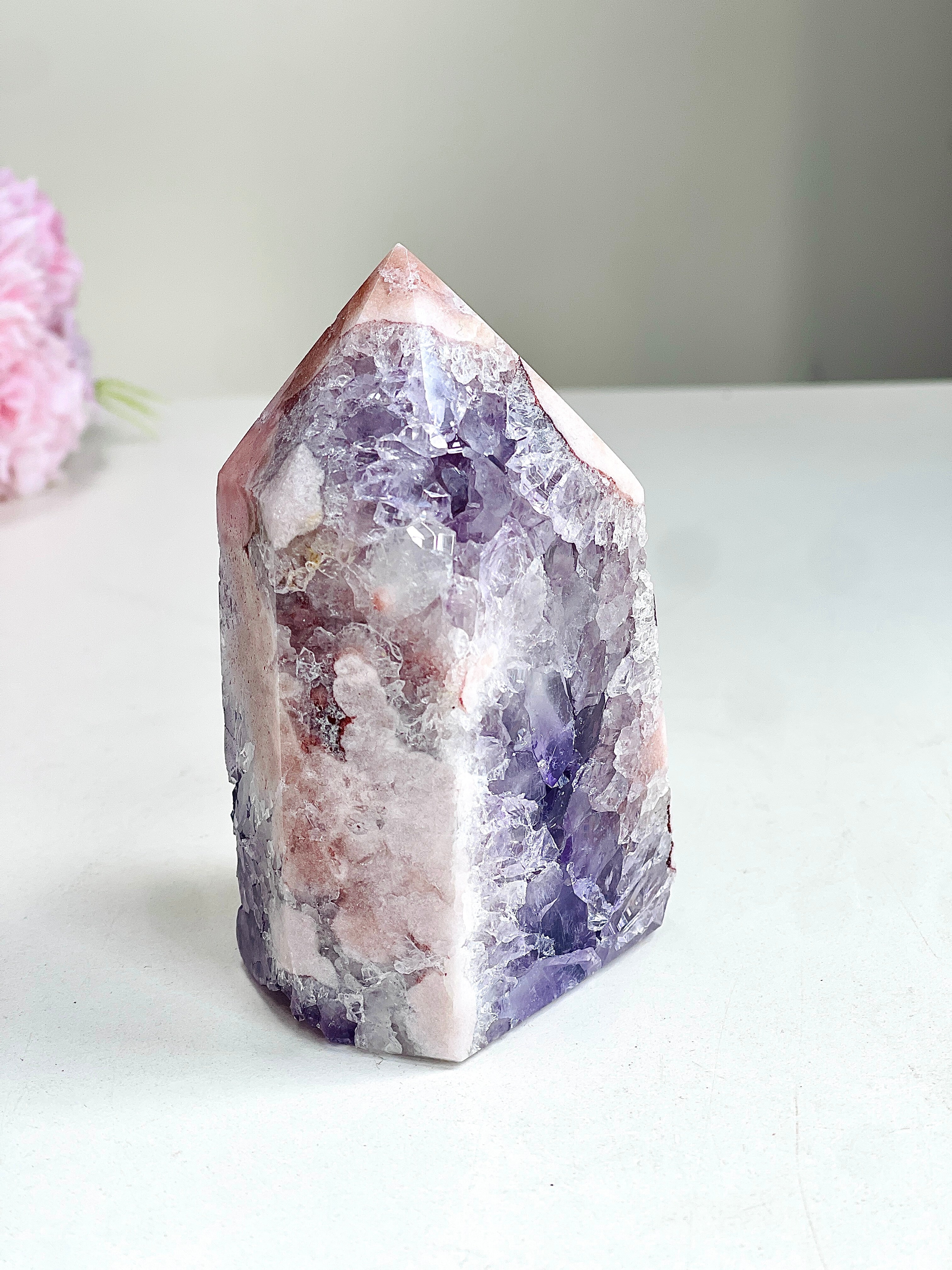 Pink Amethyst Tower with Purple Amethyst Druzy Cave | 417g