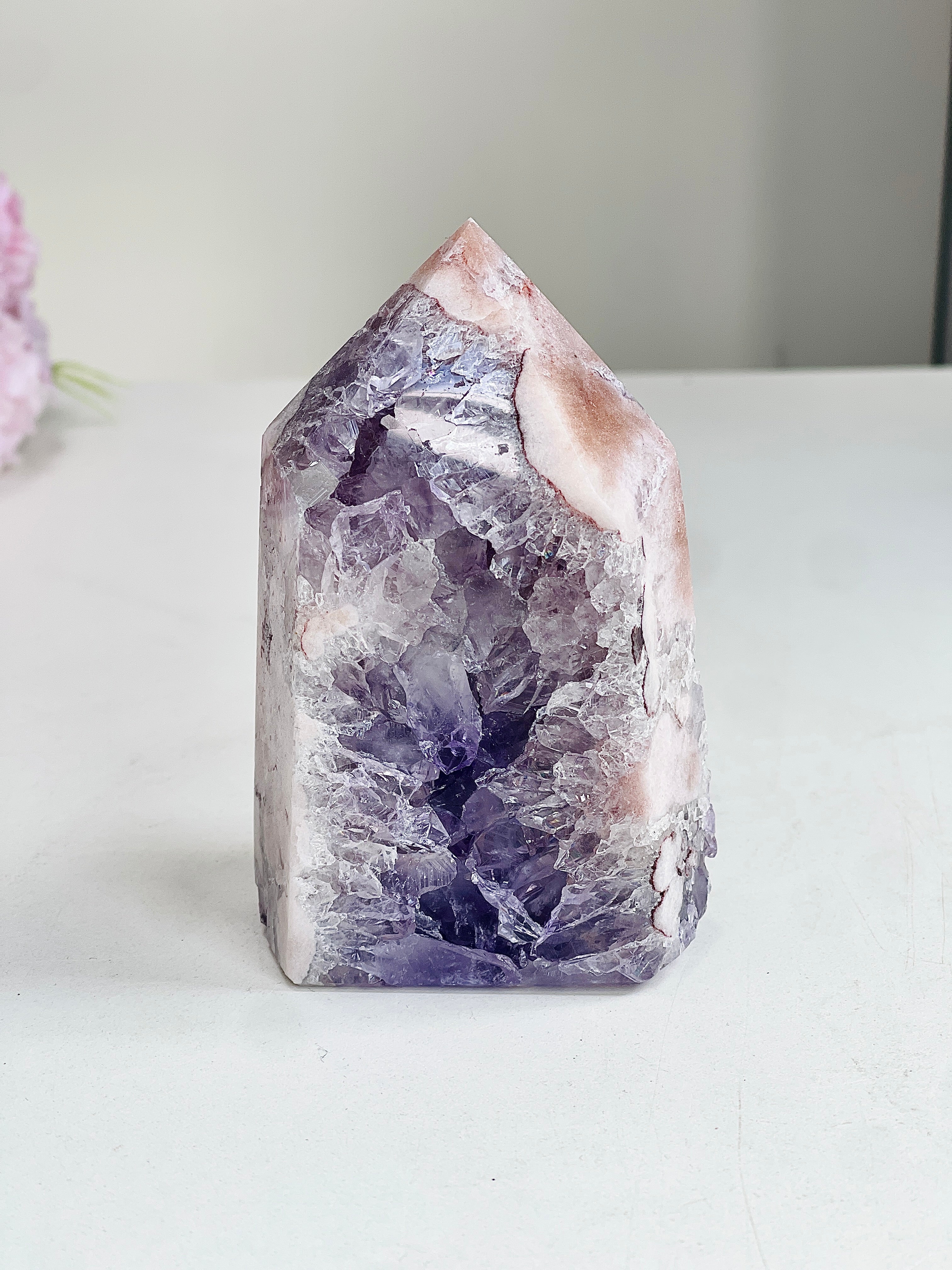 Pink Amethyst Tower with Purple Amethyst Druzy Cave | 417g