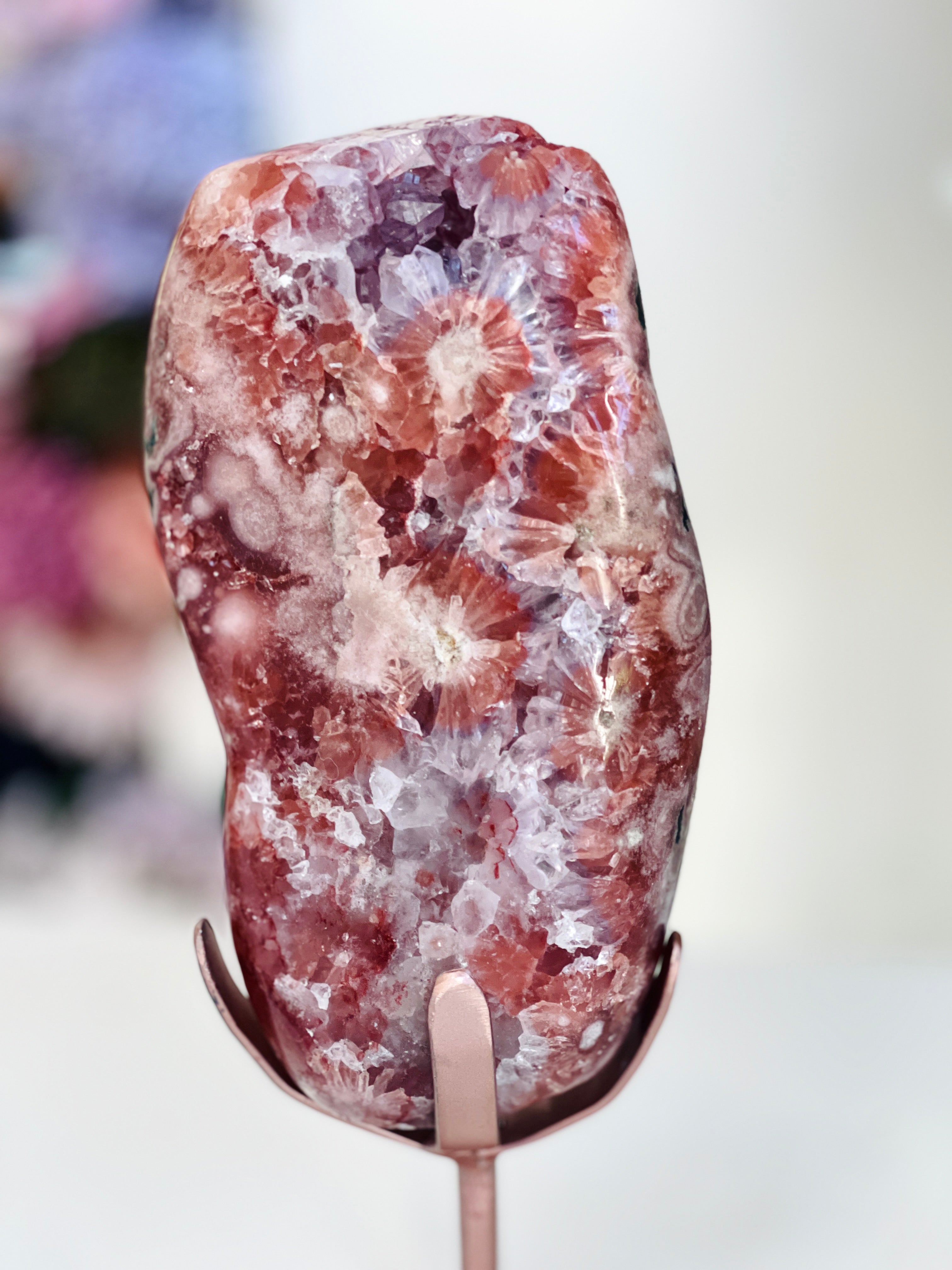 XL Pink Amethyst & Hematoid Quartz Freeform | Museum-Grade Crystal on Custom Stand