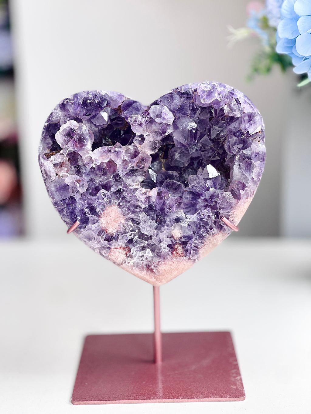 Pink Amethyst Druzy Heart – Natural Healing Crystal for Meditation & Home Decor