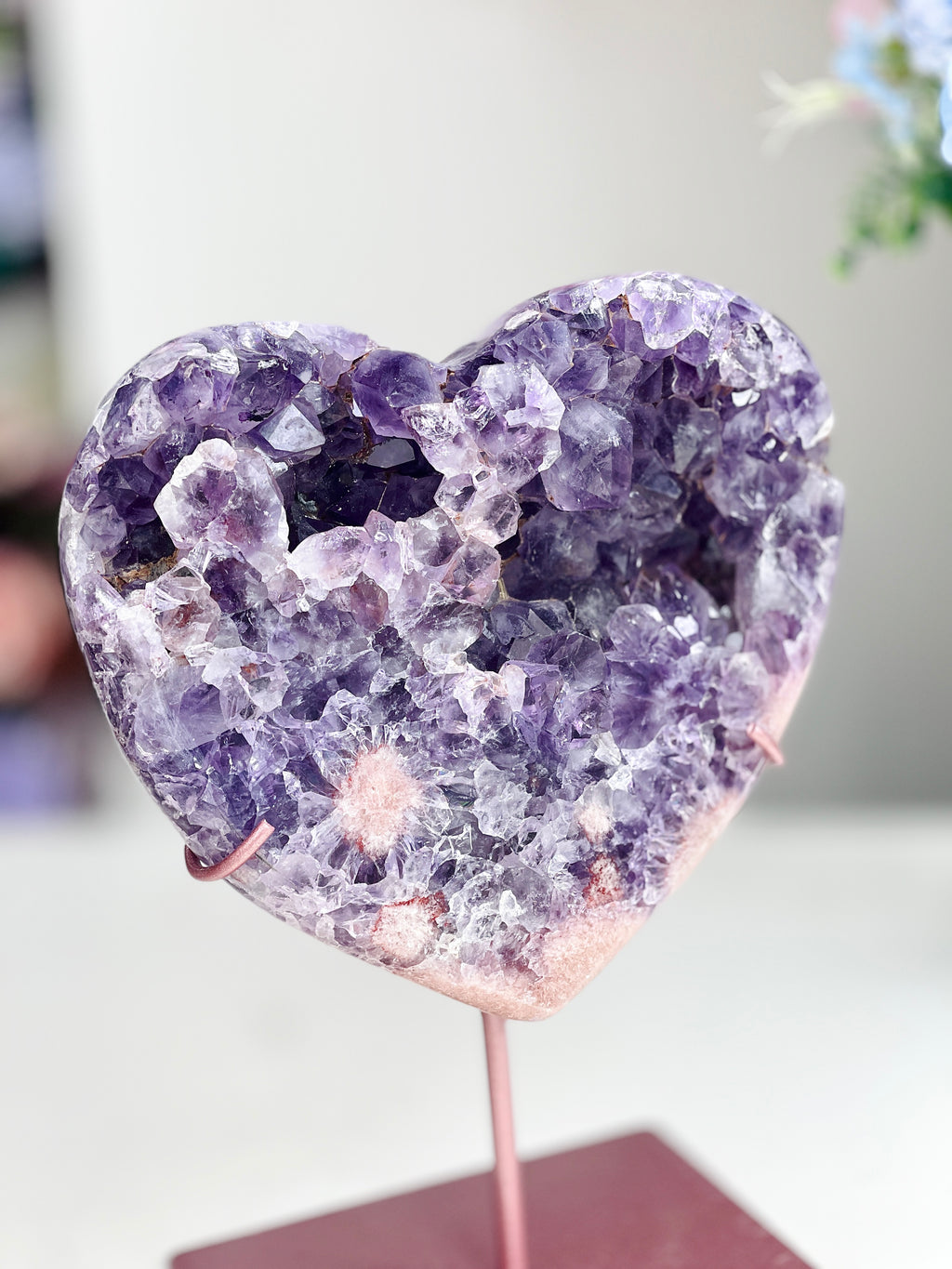Pink Amethyst Druzy Heart – Natural Healing Crystal for Meditation & Home Decor