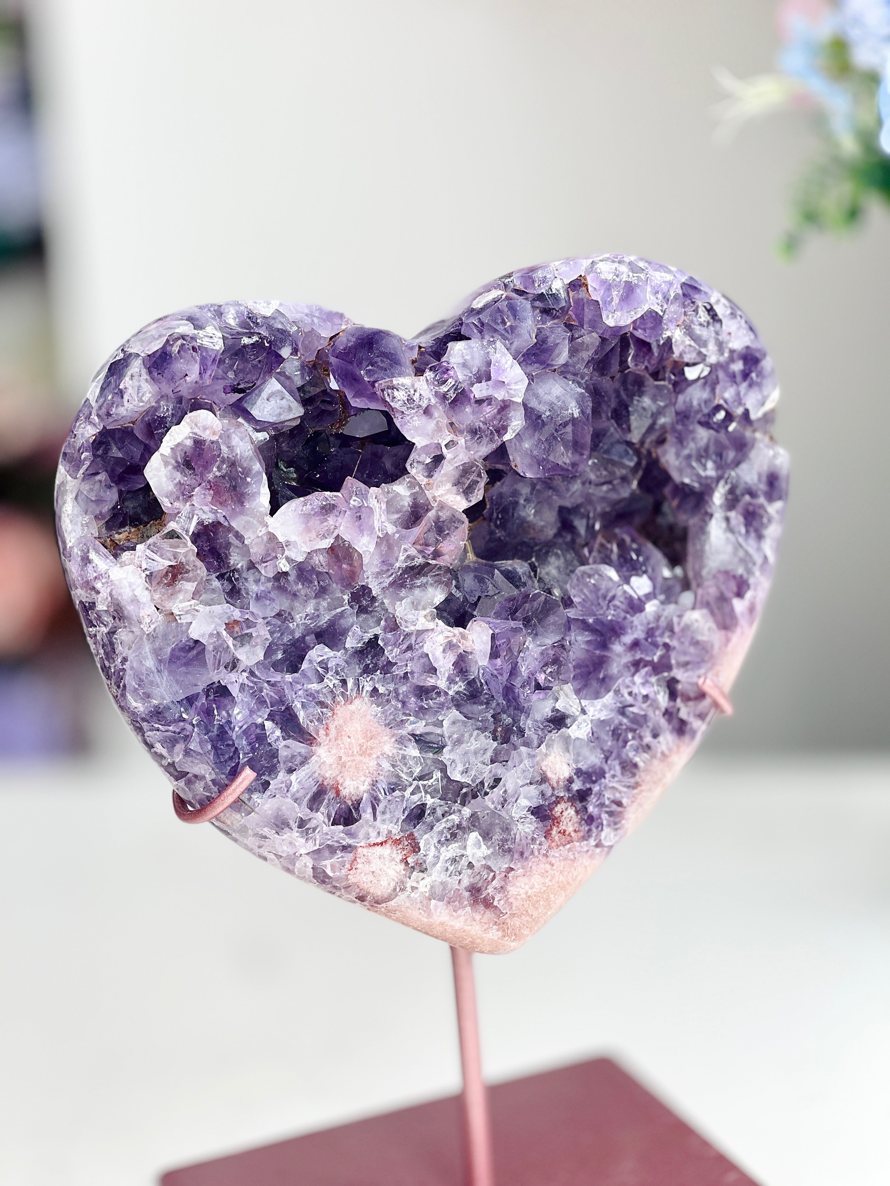 Pink Amethyst Druzy Heart – Natural Healing Crystal for Meditation & Home Decor