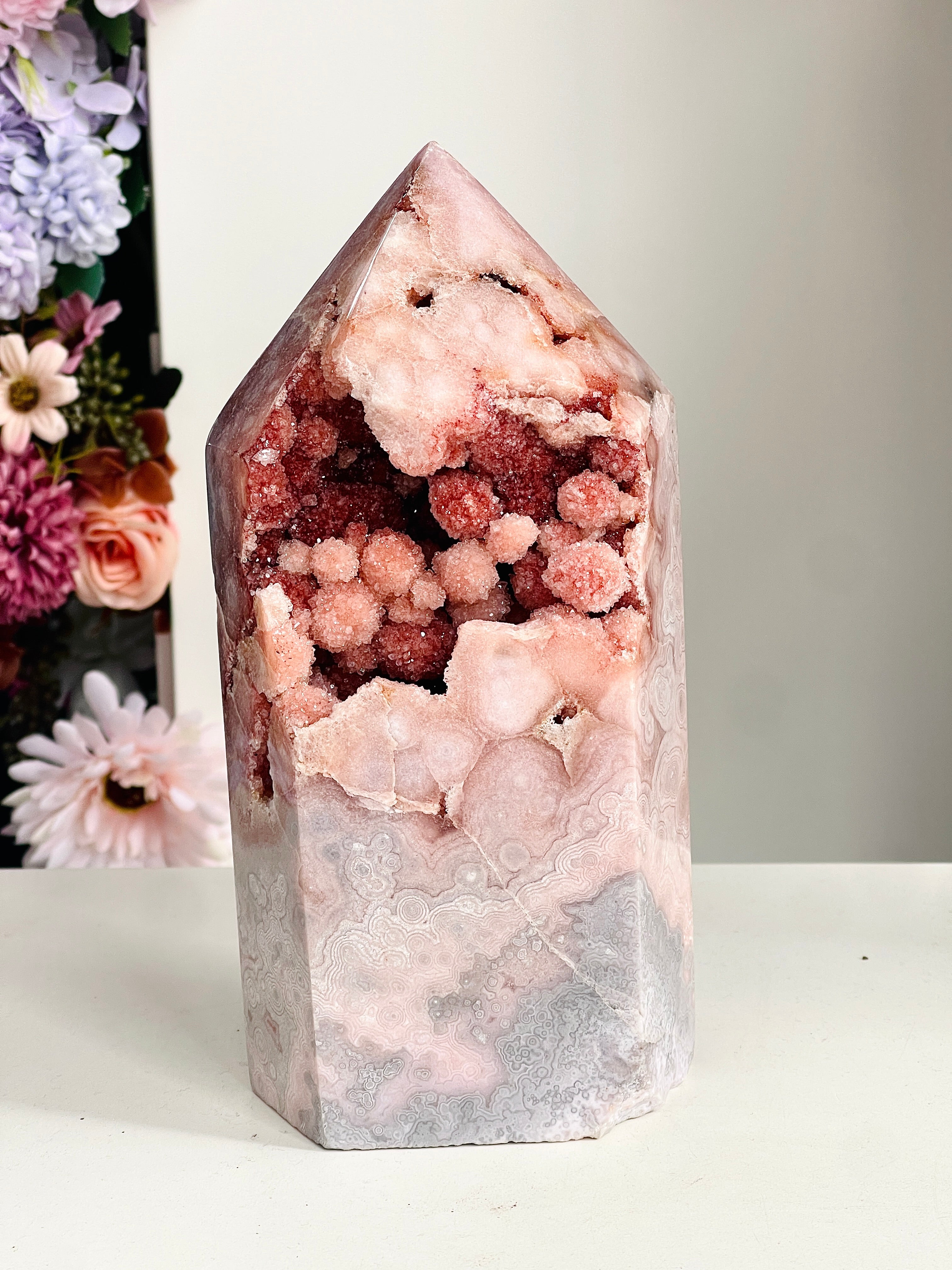 XXL Pink Amethyst Tower with Sparkling Druzy – 2.4kg Statement Crystal | Million Years Crystal