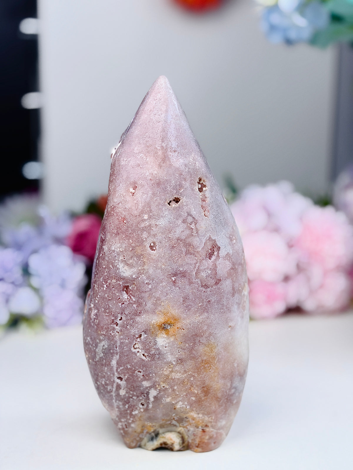 Super Sparkling Pink Amethyst Druzy Flame