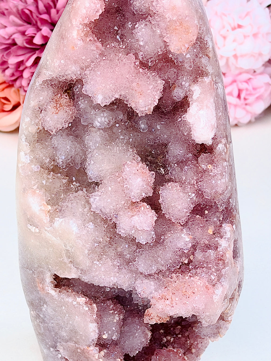 Super Sparkling Pink Amethyst Druzy Flame