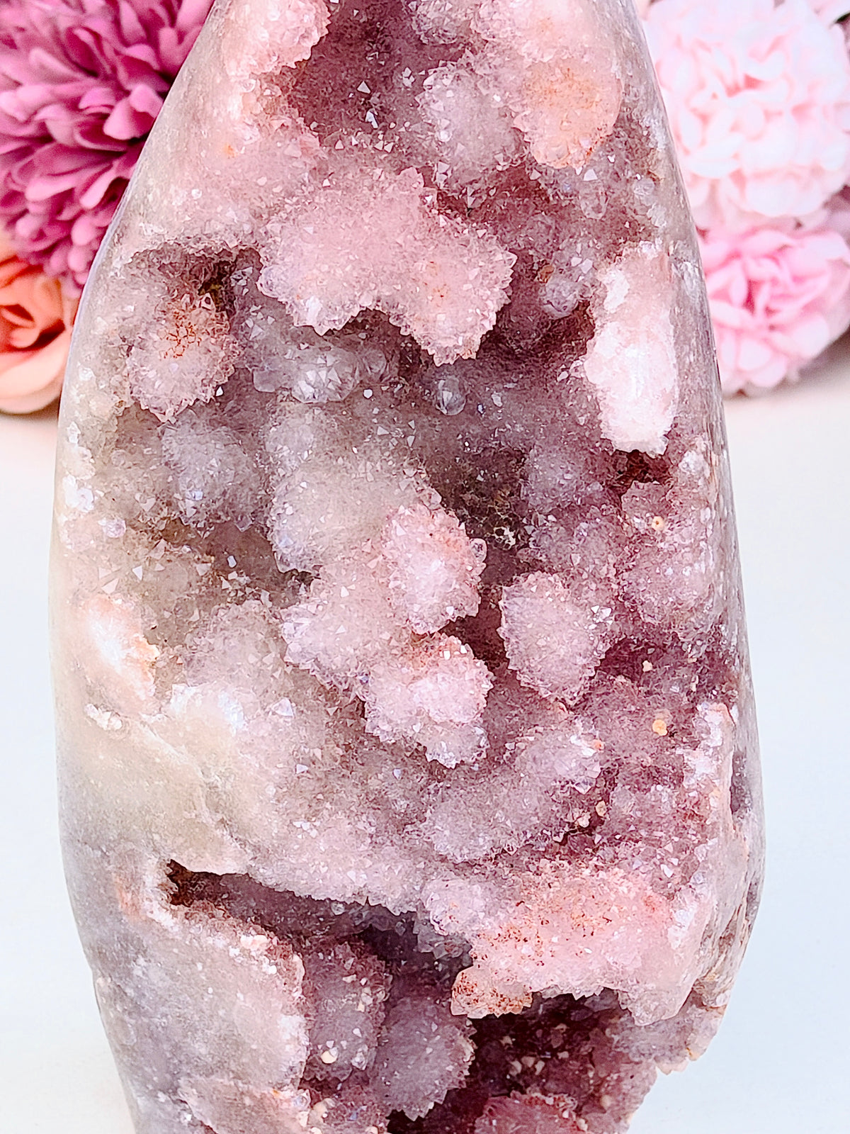Super Sparkling Pink Amethyst Druzy Flame
