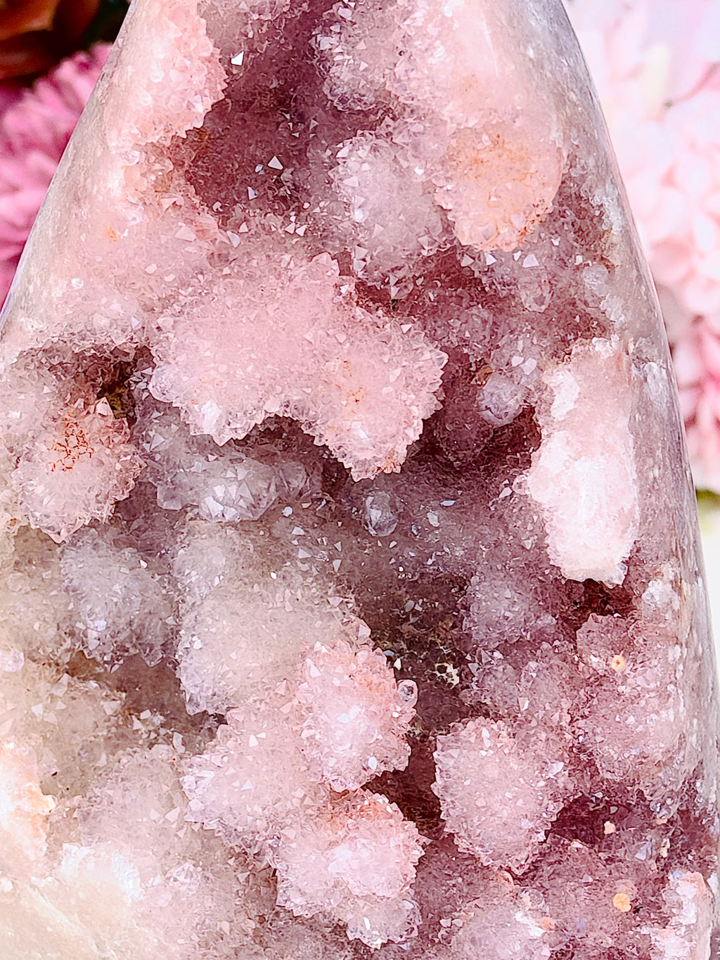 Super Sparkling Pink Amethyst Druzy Flame
