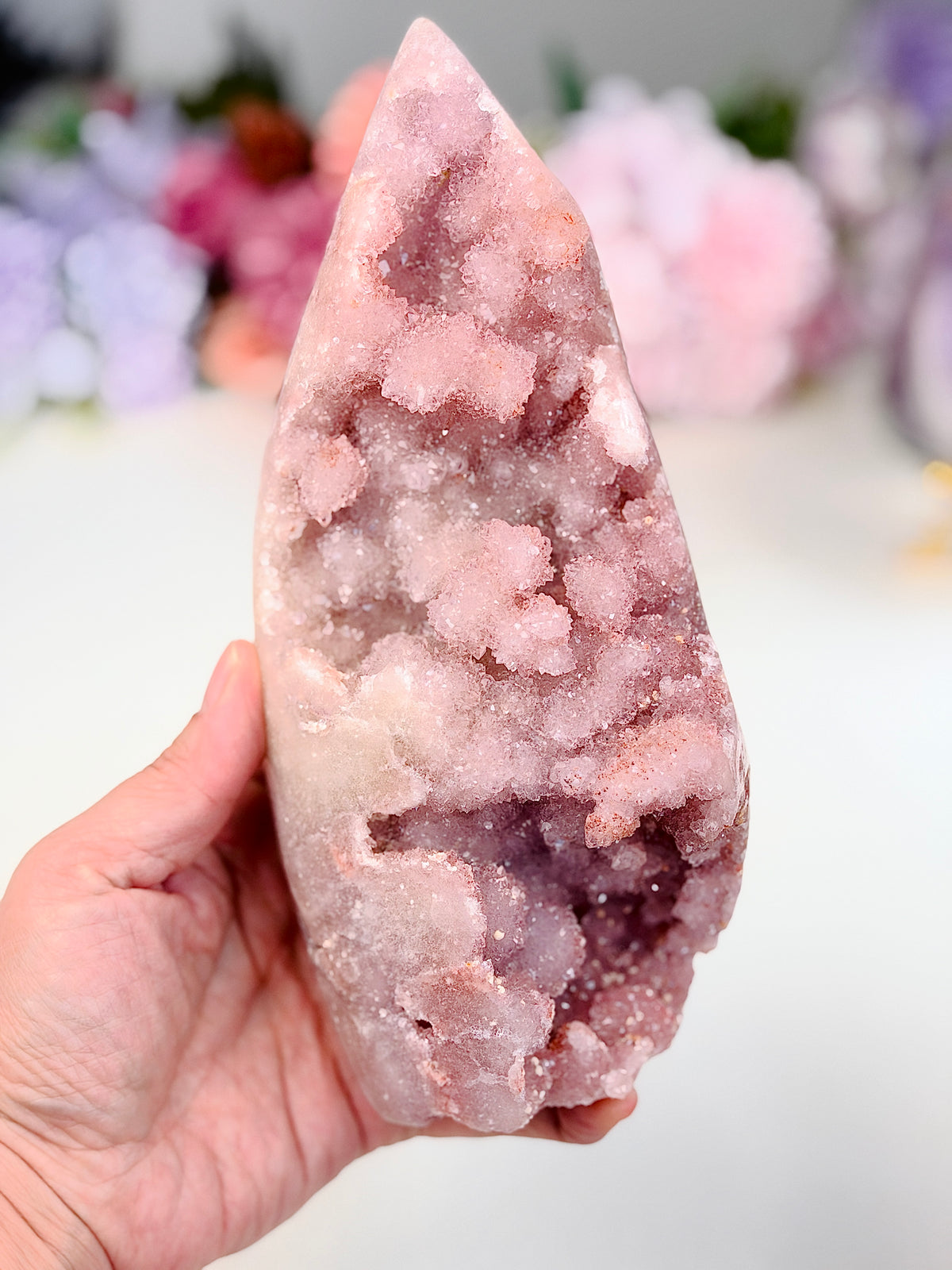 Super Sparkling Pink Amethyst Druzy Flame