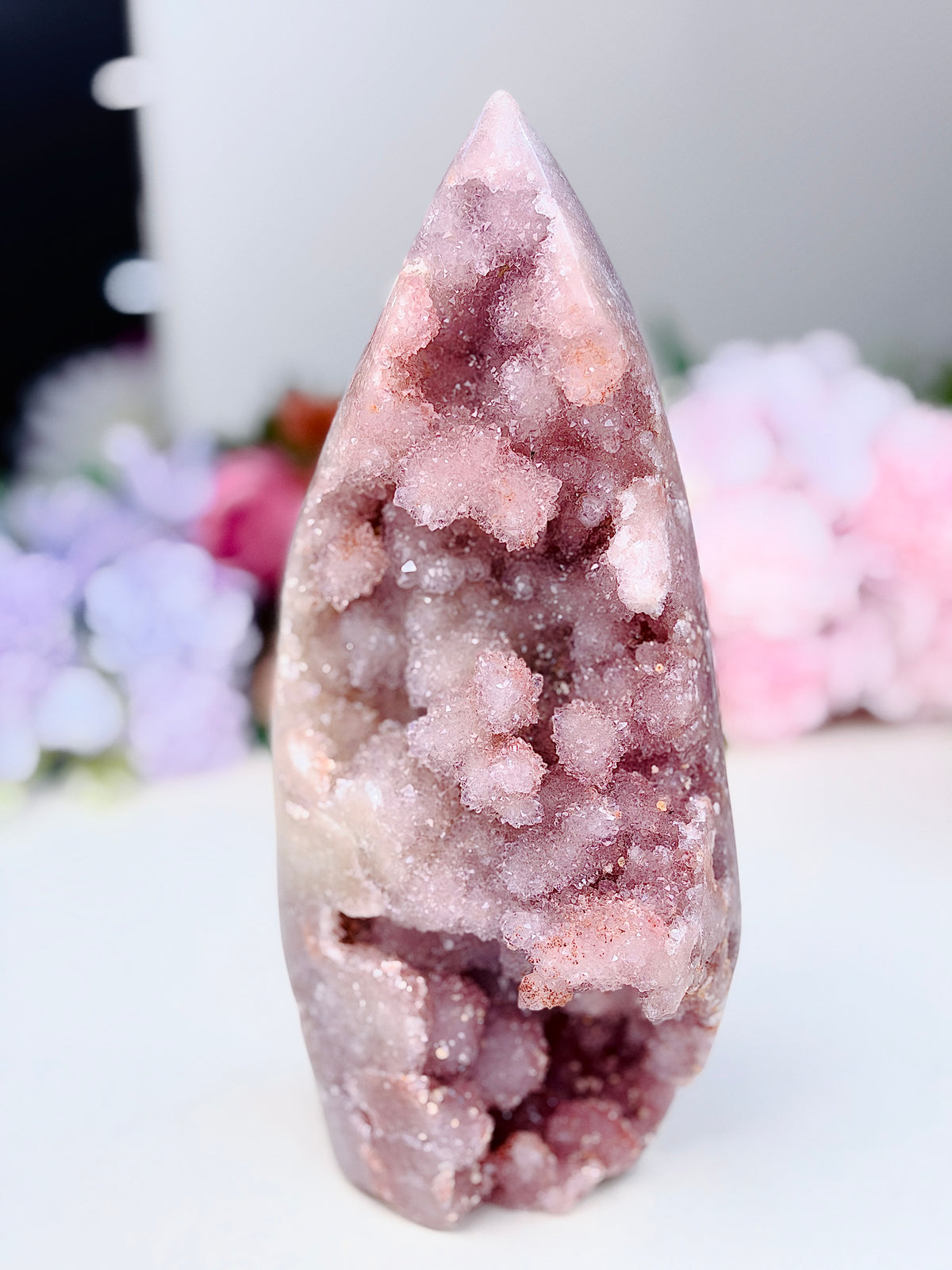 Super Sparkling Pink Amethyst Druzy Flame