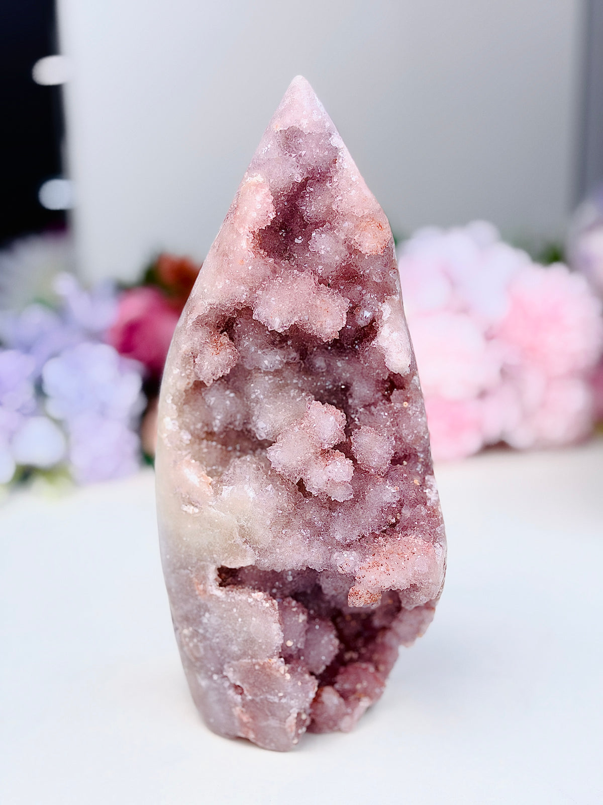 Super Sparkling Pink Amethyst Druzy Flame