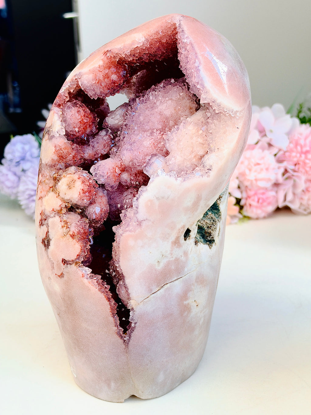 Large Pink Amethyst Geode on Stand, 6.11kg Brazilian Druzy Freeform