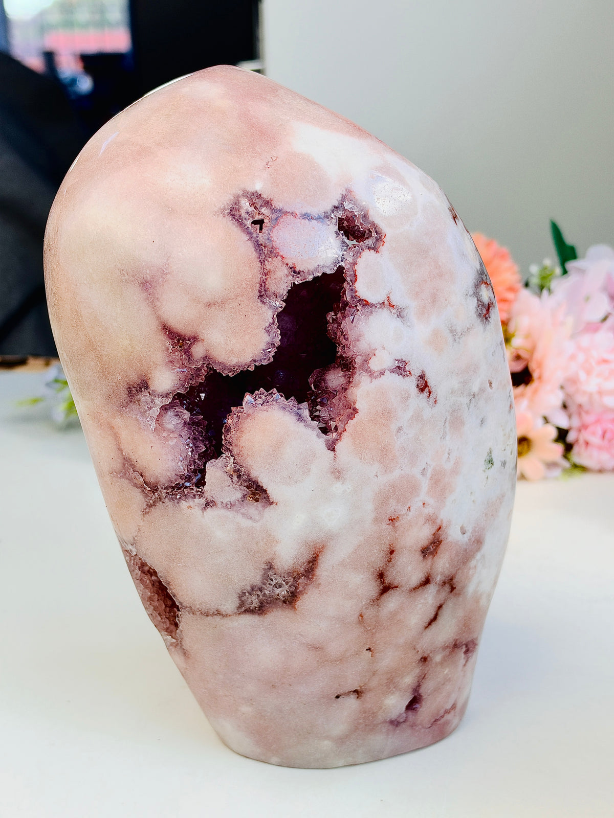 Large Pink Amethyst Geode on Stand, 6.11kg Brazilian Druzy Freeform