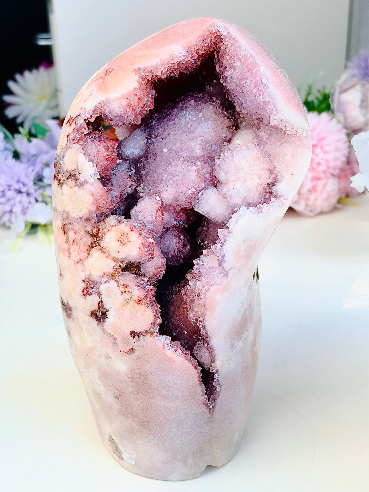 Large Pink Amethyst Geode on Stand, 6.11kg Brazilian Druzy Freeform