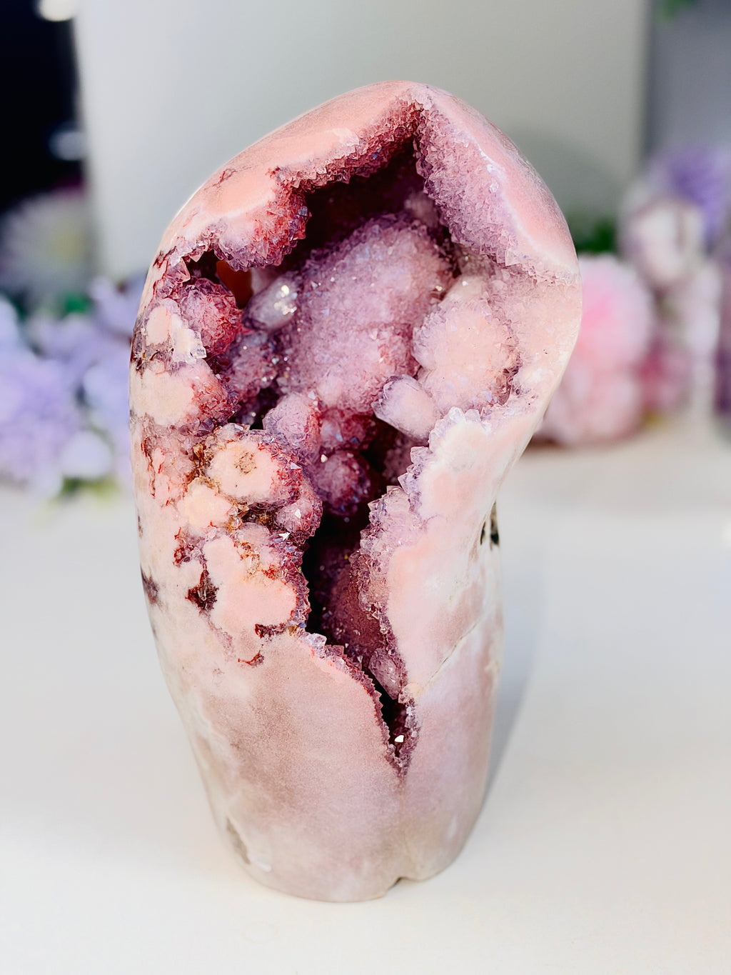 Large Pink Amethyst Geode on Stand, 6.11kg Brazilian Druzy Freeform