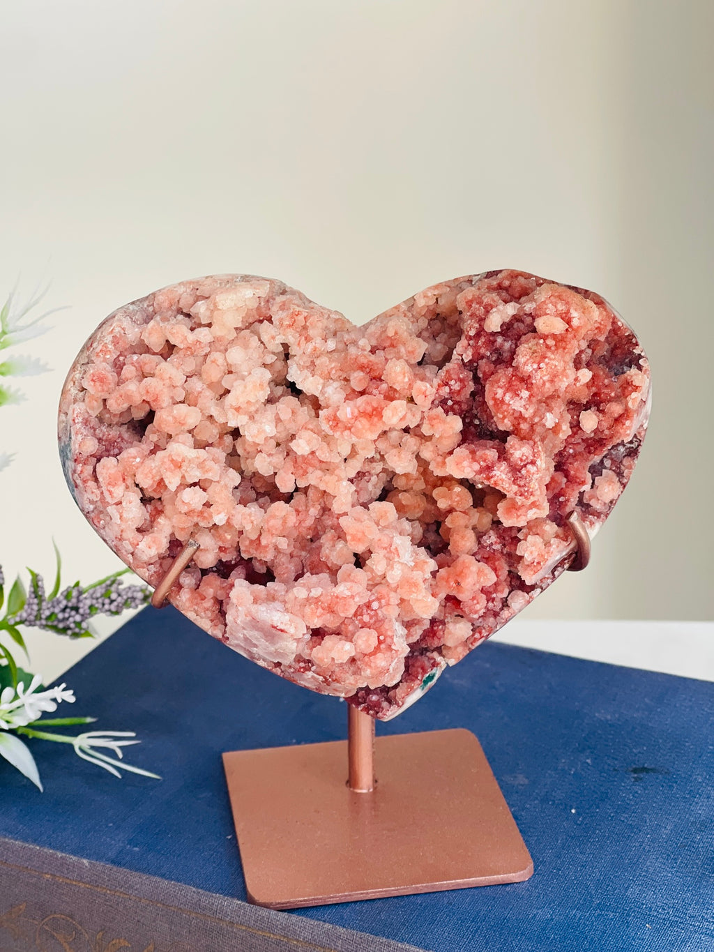 Druzy Pink Amethyst Heart with Bespoke Stand