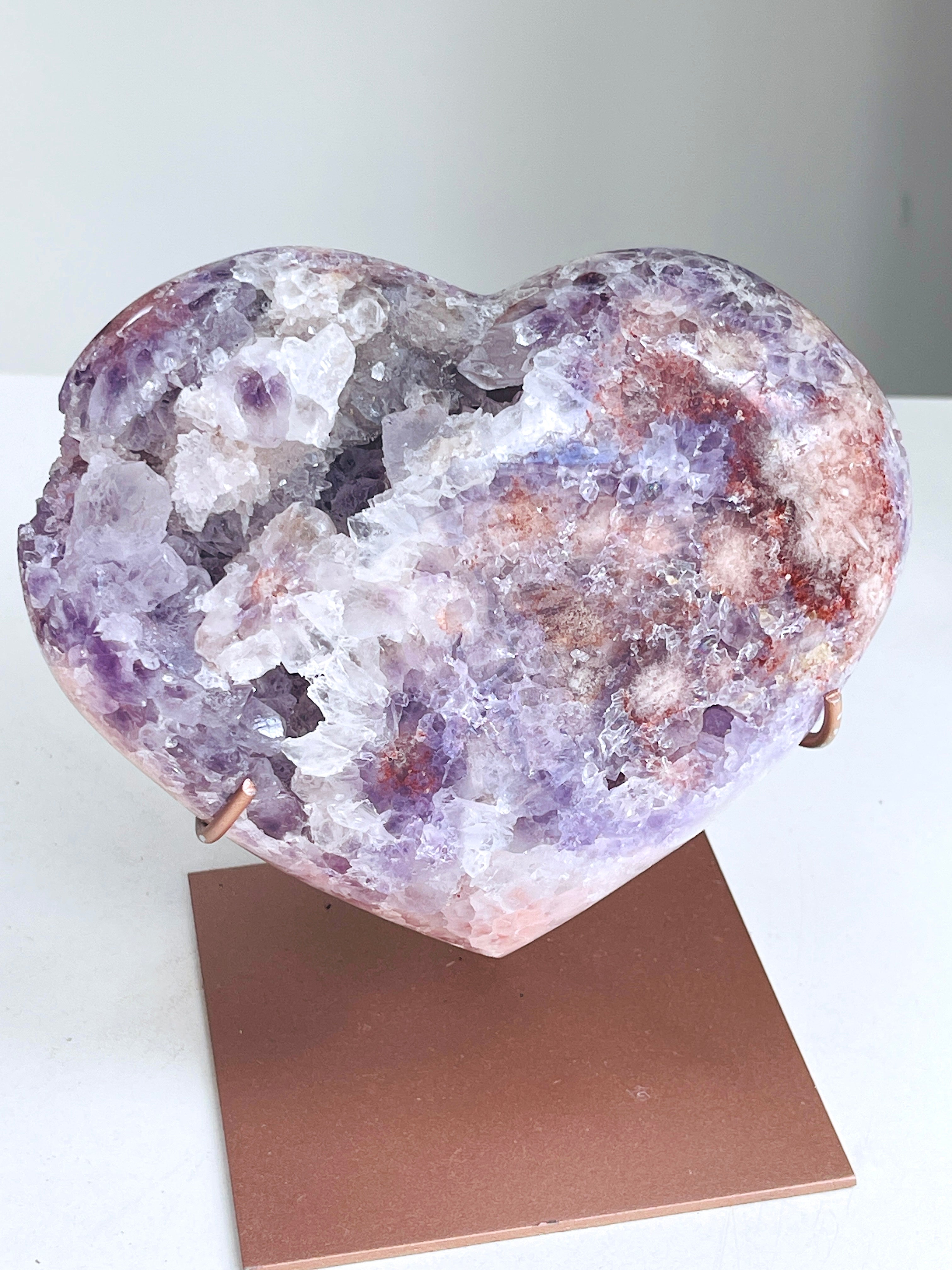 Pink Amethyst Druzy Heart | Rare Brazilian Crystal with Druzy Cavern | 1184g