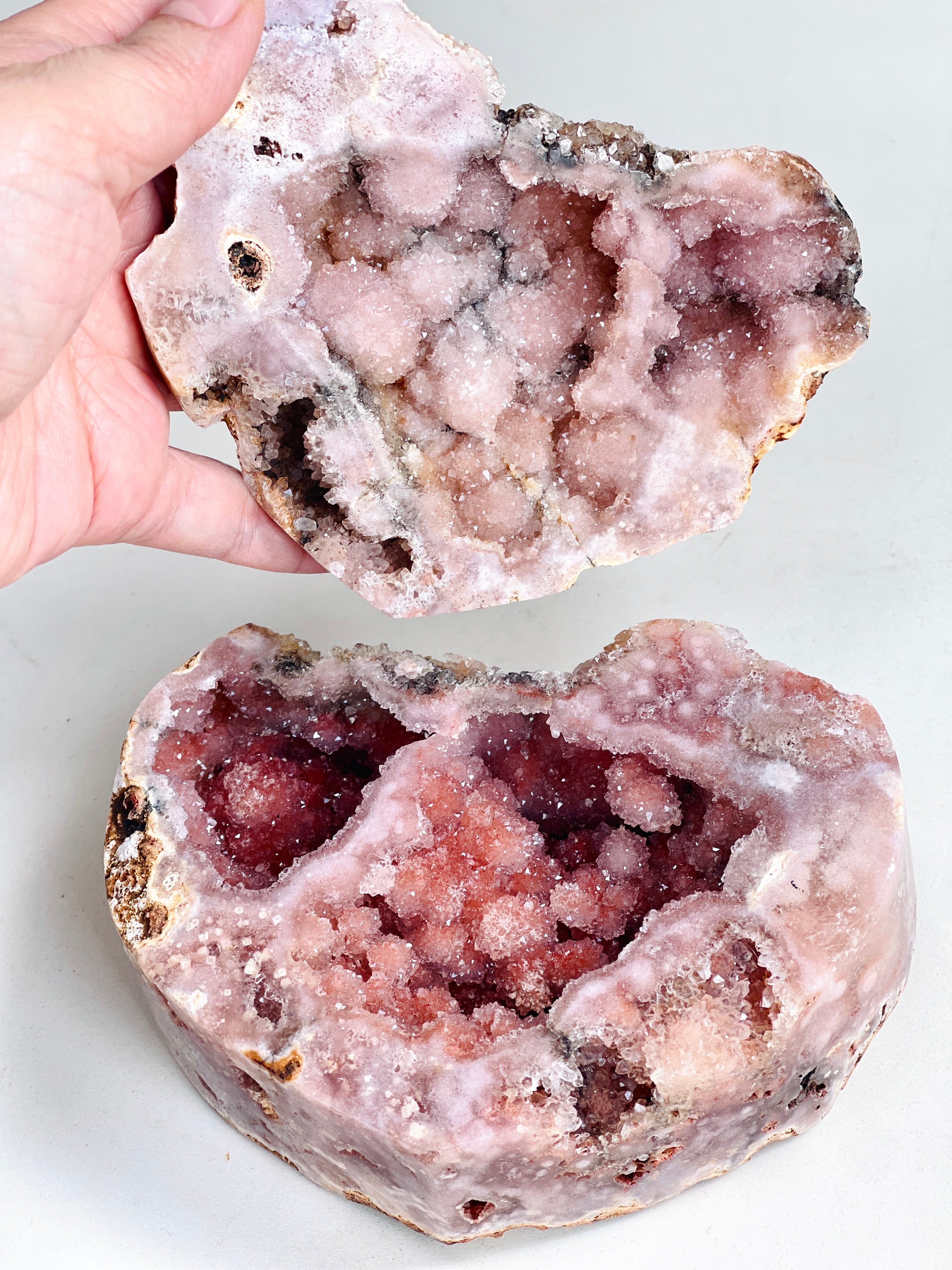 Natural Pink Amethyst Split Heart Geode | Druzy Crystal Pair | Brazil