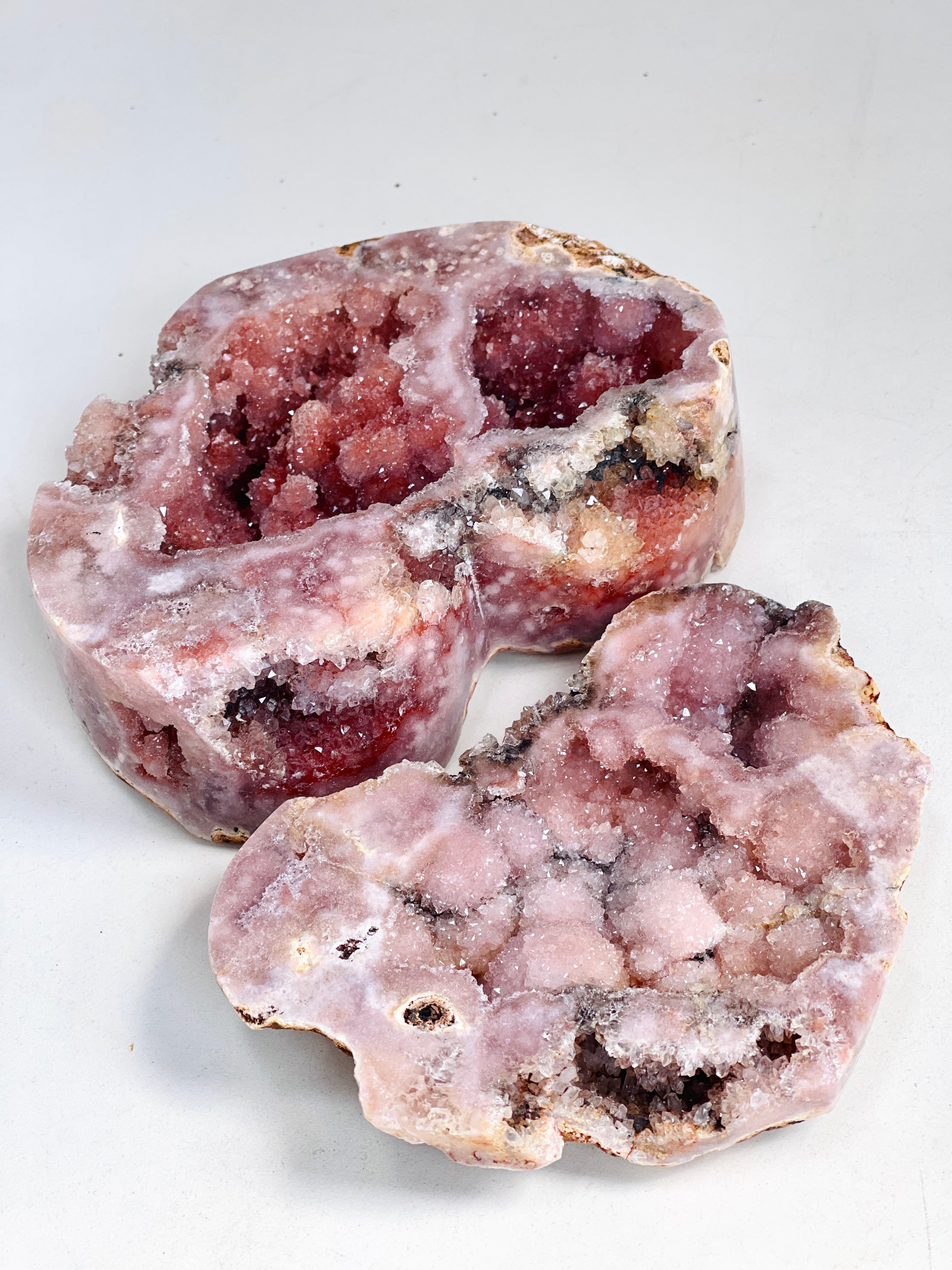 Natural Pink Amethyst Split Heart Geode | Druzy Crystal Pair | Brazil