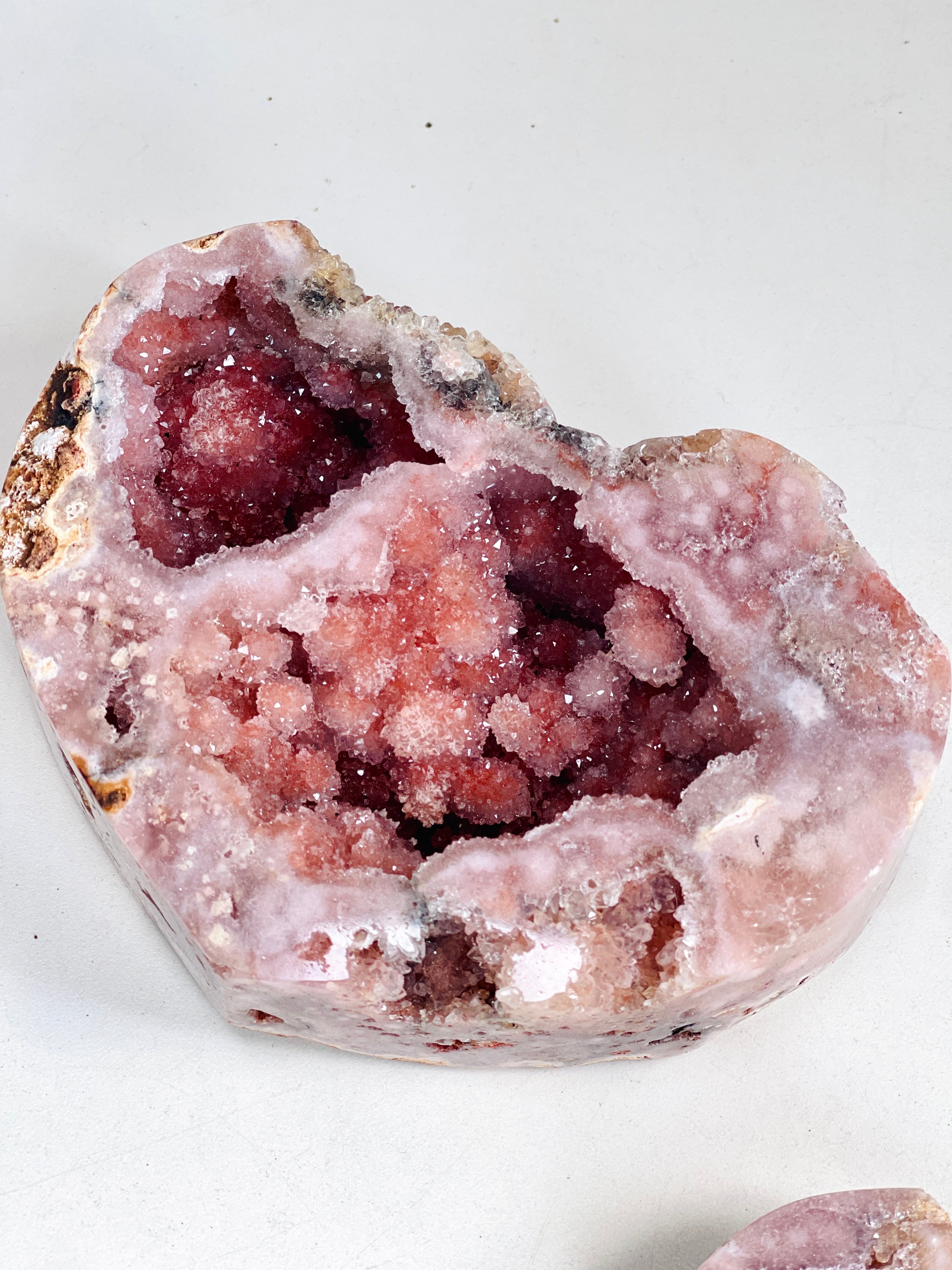 Natural Pink Amethyst Split Heart Geode | Druzy Crystal Pair | Brazil