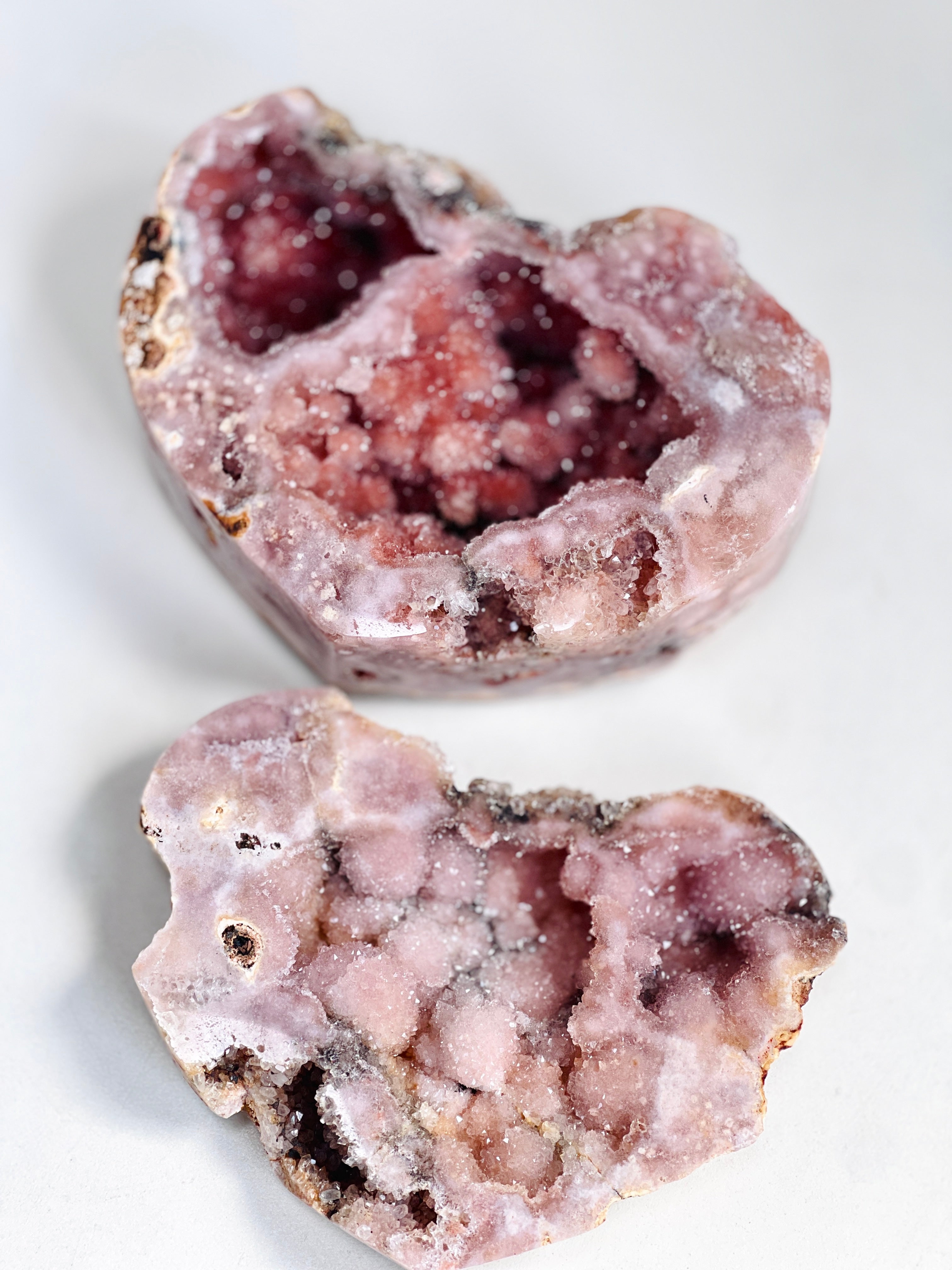 Natural Pink Amethyst Split Heart Geode | Druzy Crystal Pair | Brazil