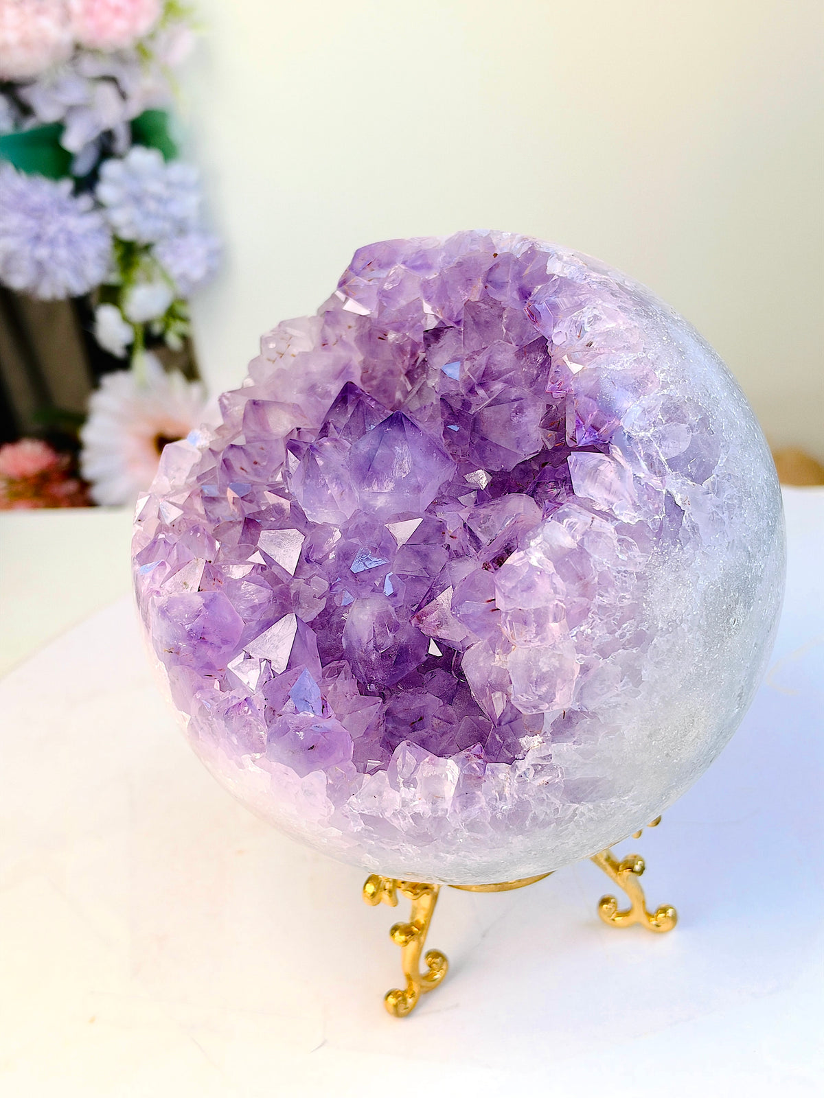 Brazilian Pink Amethyst Geode Sphere with Druzy, 2.7 kg