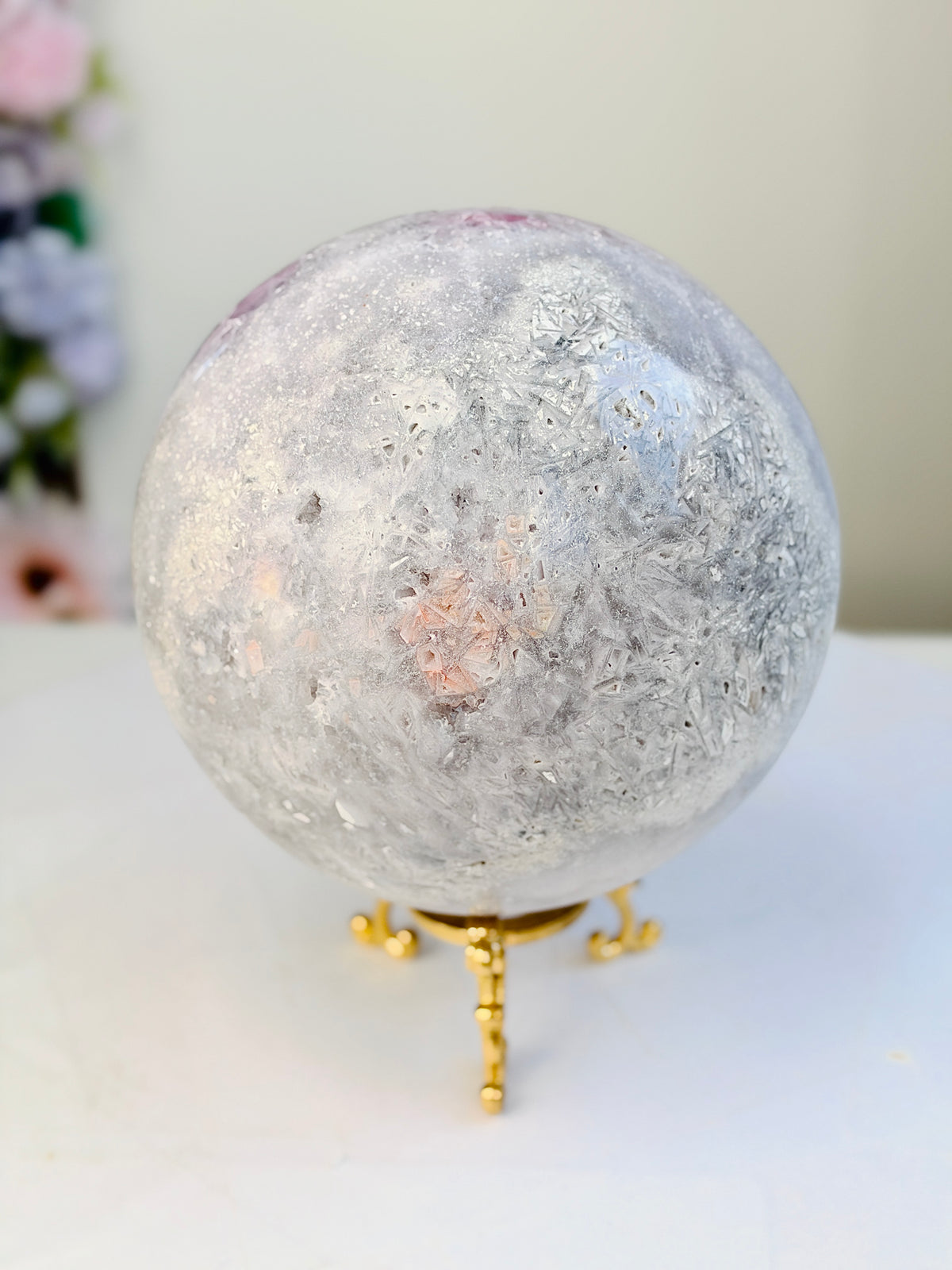 Brazilian Pink Amethyst Geode Sphere with Druzy, 2.7 kg