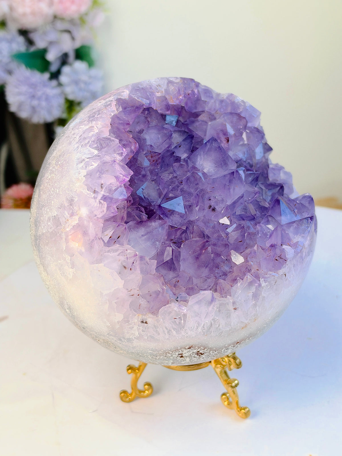 Brazilian Pink Amethyst Geode Sphere with Druzy, 2.7 kg