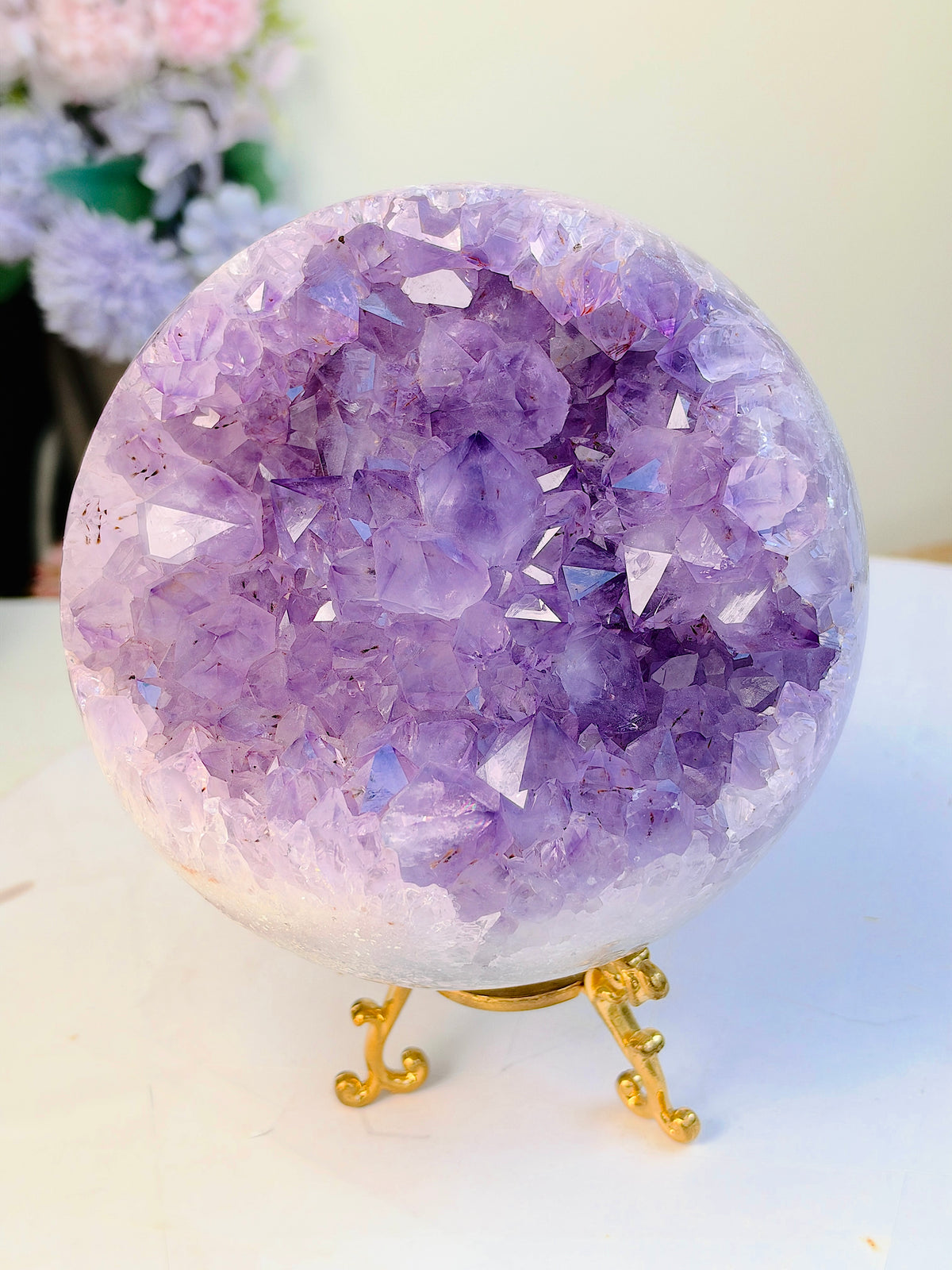 Brazilian Pink Amethyst Geode Sphere with Druzy, 2.7 kg
