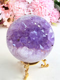 Brazilian Pink Amethyst Geode Sphere with Lilac Crystals, 100 mm