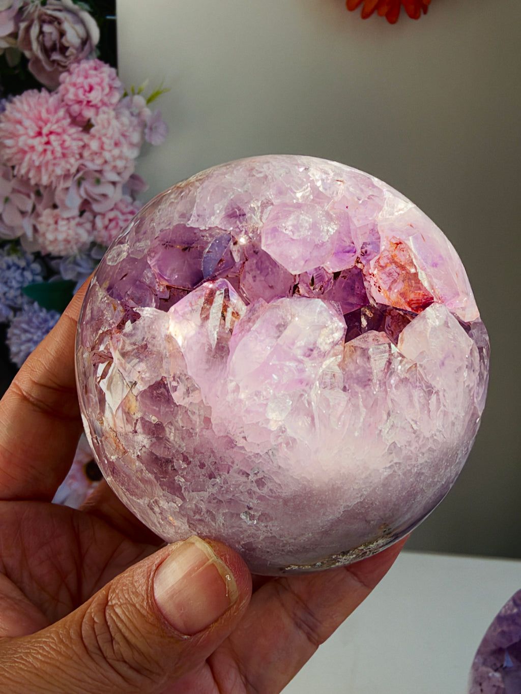 Pink Amethyst Druzy Sphere with Lilac Crystals, 72 mm