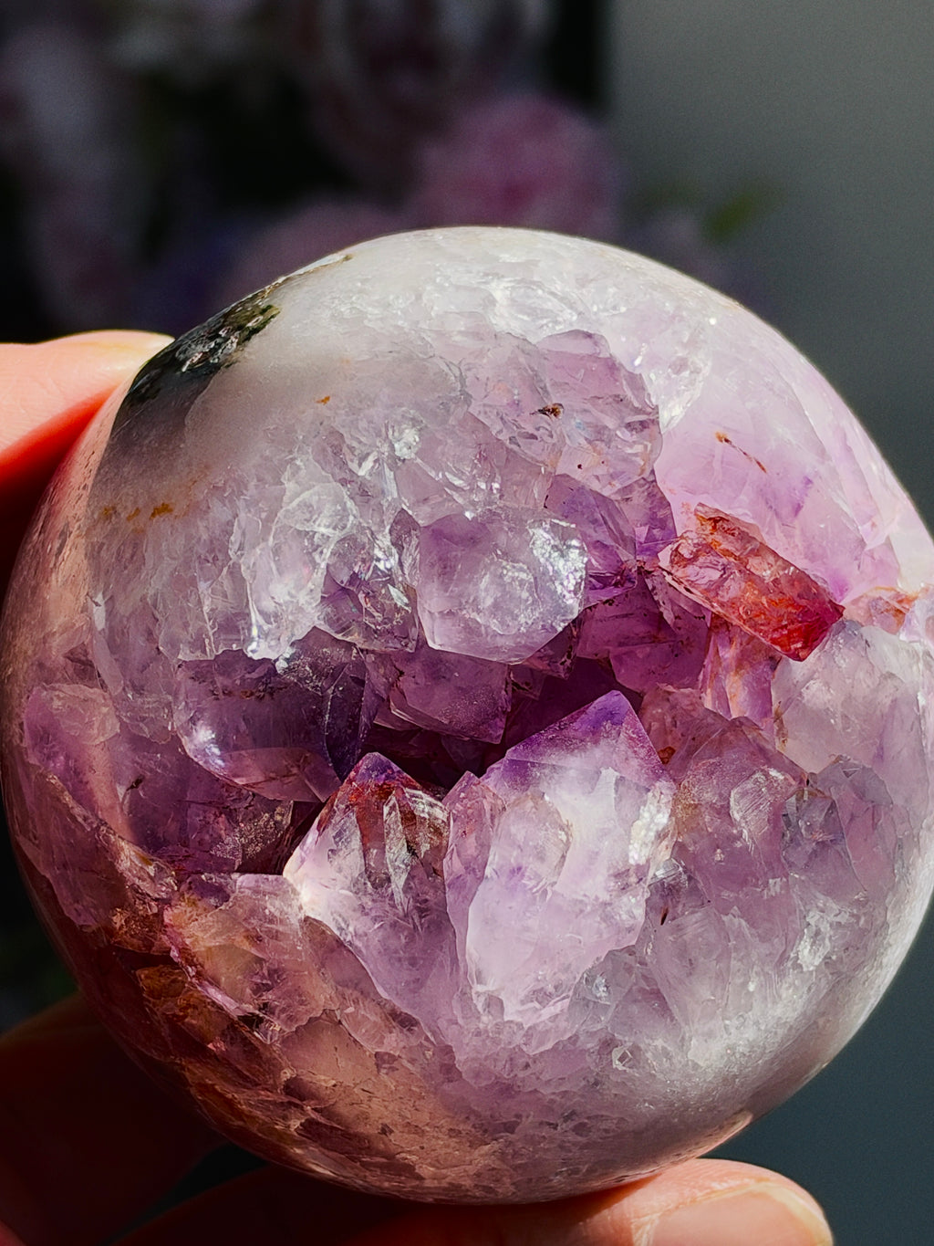 Pink Amethyst Druzy Sphere with Lilac Crystals, 72 mm