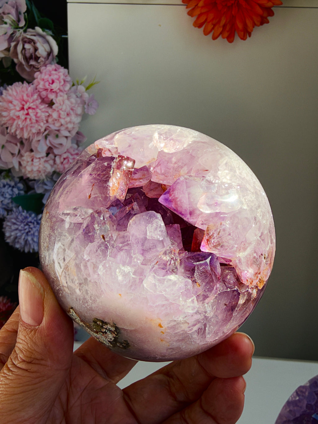Pink Amethyst Druzy Sphere with Lilac Crystals, 72 mm