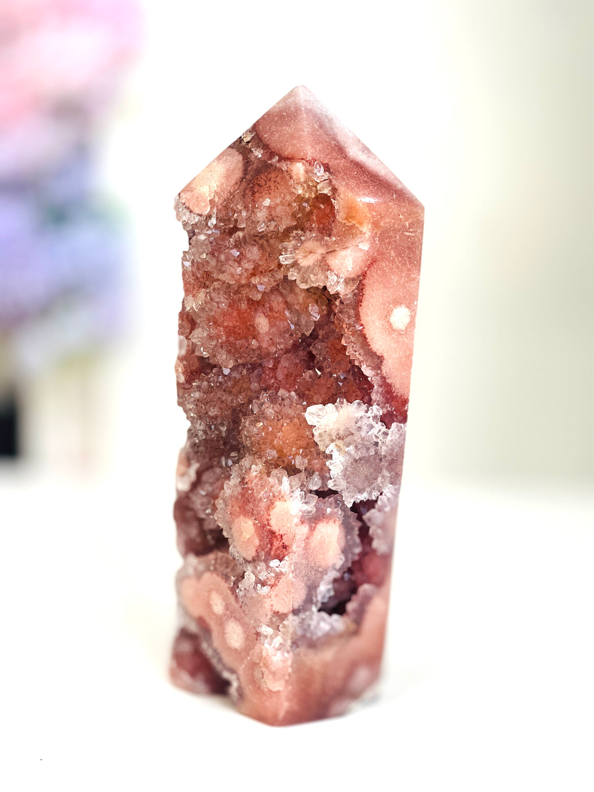 Brazilian Pink Amethyst Druzy Tower, 1.119 kg