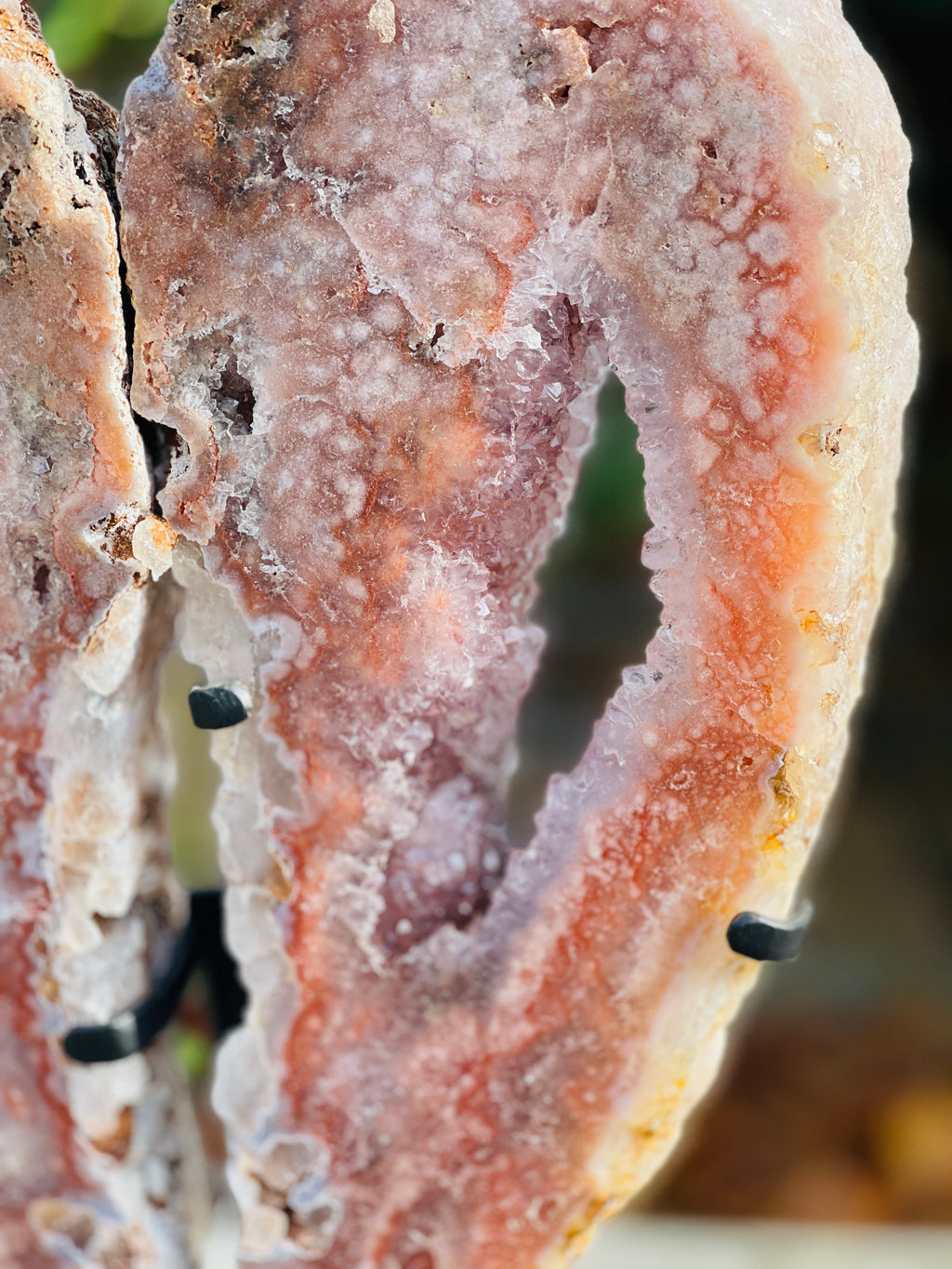 Pink Amethyst Angel Wings on Custom Metal Stand