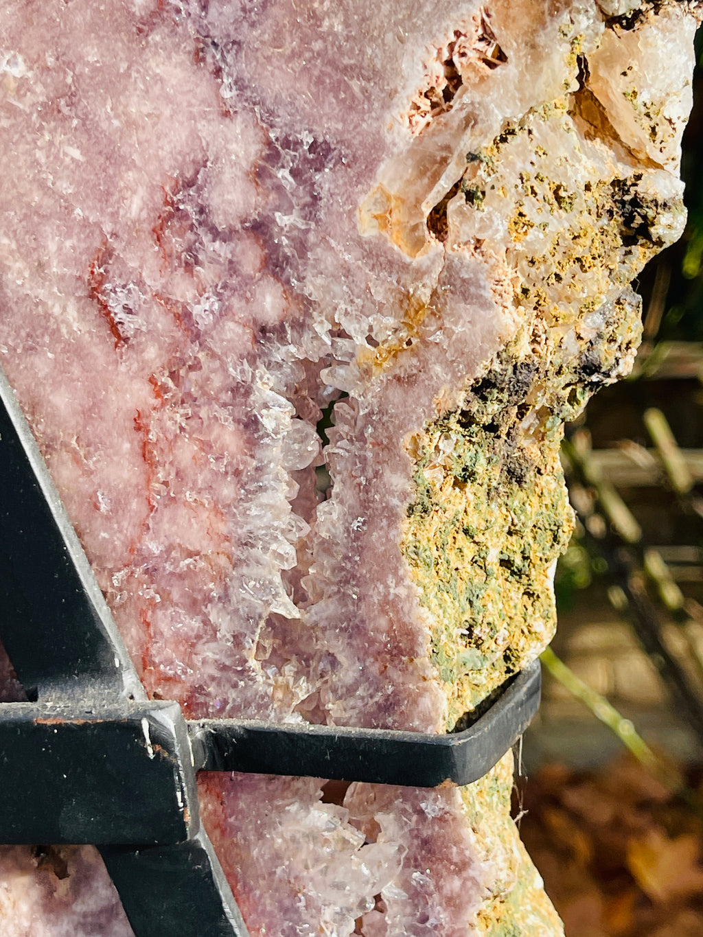 Pink Amethyst Angel Wings on Custom Metal Stand