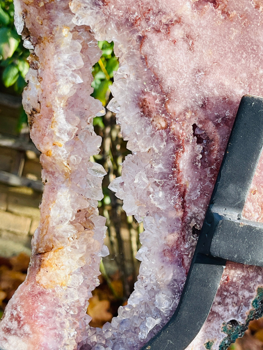 Pink Amethyst Angel Wings on Custom Metal Stand